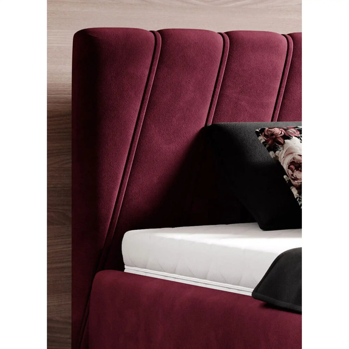 Pat CALYPSO SR 160x200, stofa catifelata roz prafuit - Riviera 62, Gama Premium, cu somiera din lemn