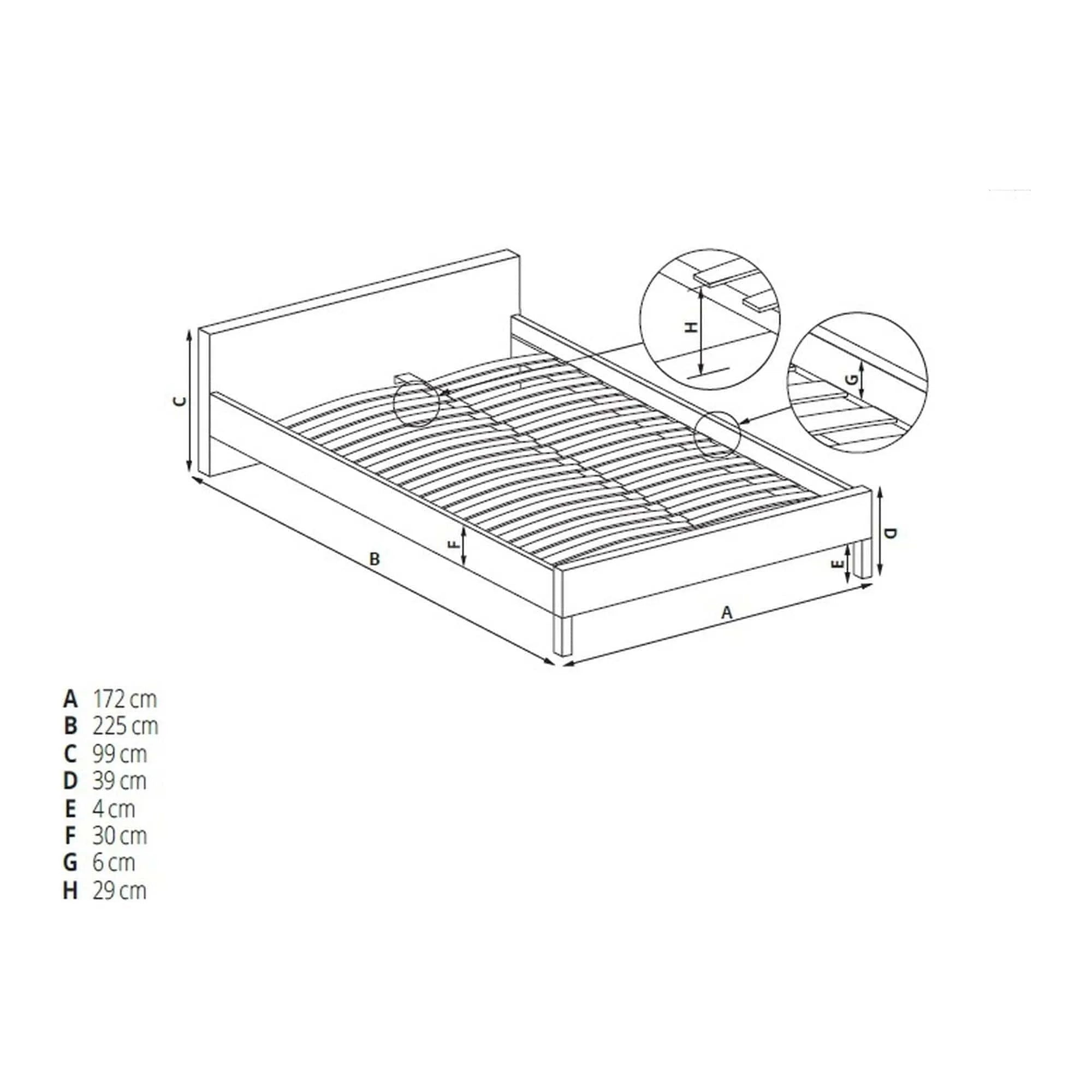 Pat CASSANDRA 160x200, alb/negru, piele ecologica, cu somiera si spatiu depozitare