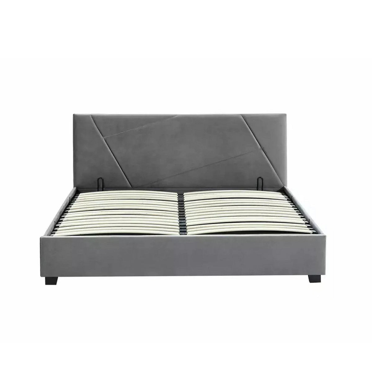 Pat COLUMBIA 140x200, stofa catifelata gri - Tap 192, cu somiera si spatiu depozitare