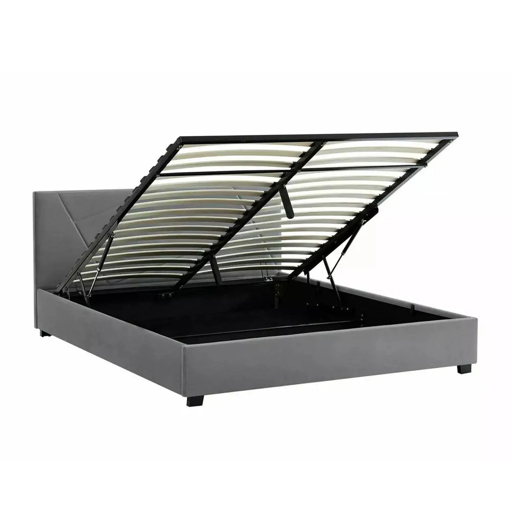 Pat COLUMBIA 140x200, stofa catifelata gri - Tap 192, cu somiera si spatiu depozitare