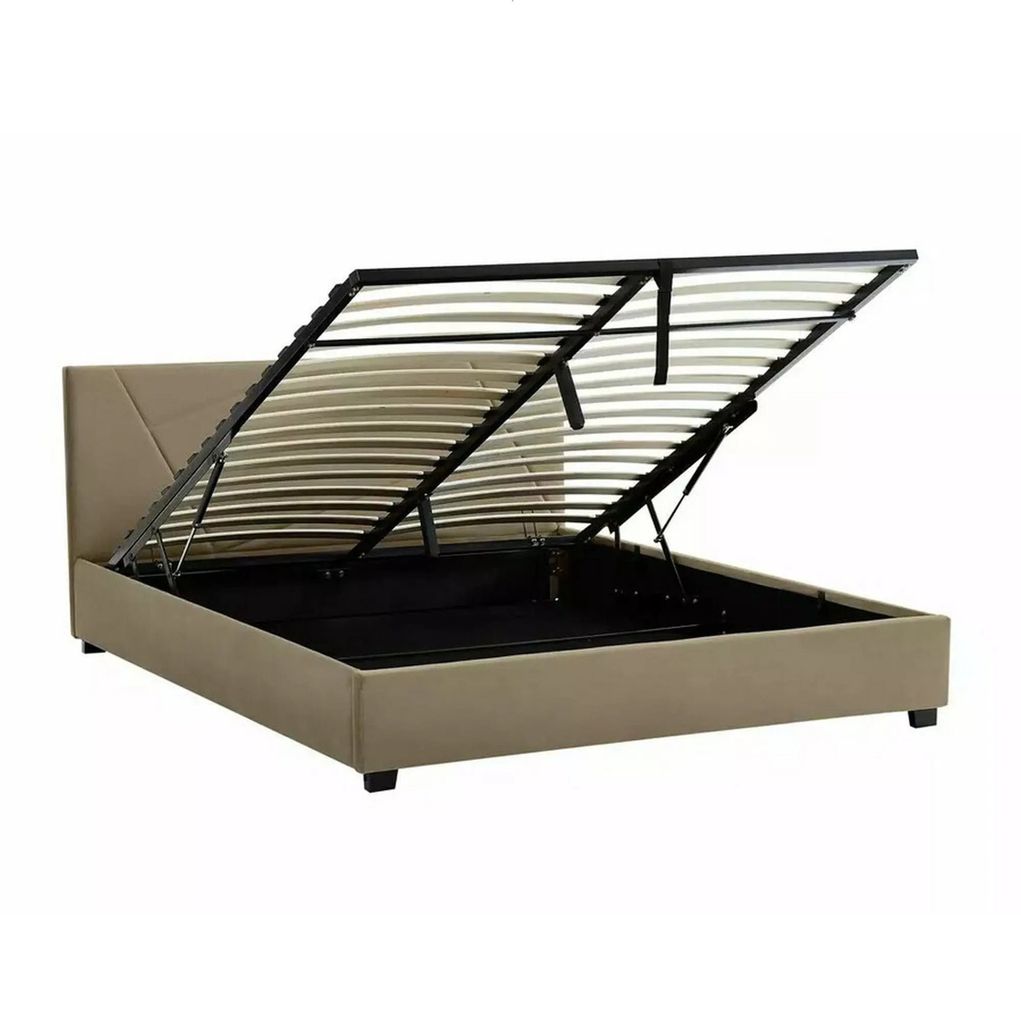 Pat COLUMBIA 160x200, stofa catifelata bej - Bluvel 28, cu somiera si spatiu depozitare