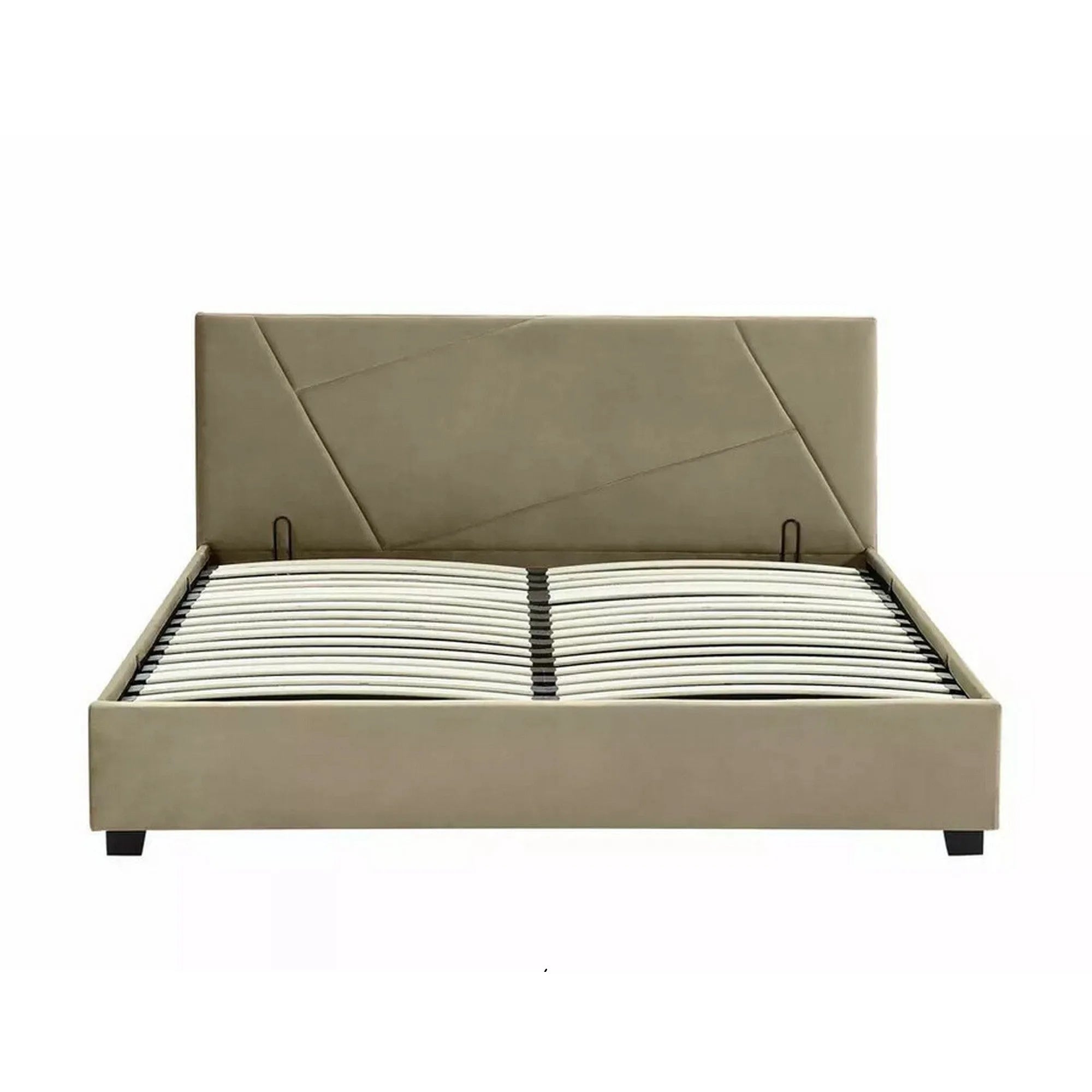 Pat COLUMBIA 160x200, stofa catifelata bej - Bluvel 28, cu somiera si spatiu depozitare