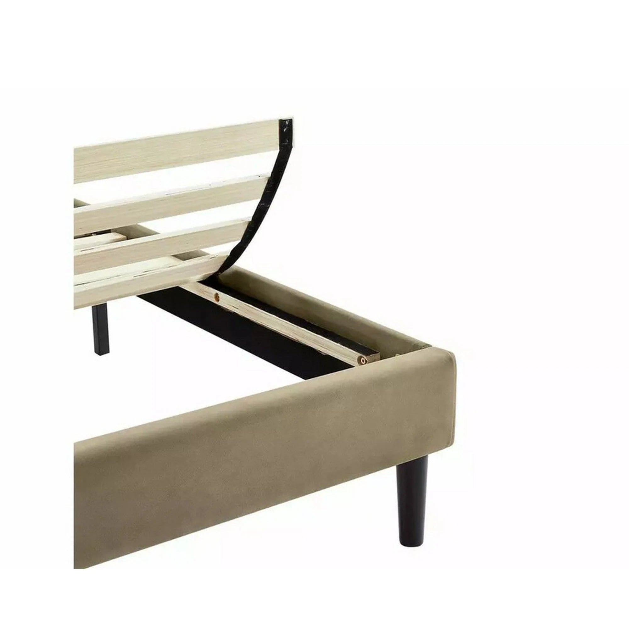 Pat COLUMBIA 160x200, stofa catifelata bej - Bluvel 28, cu somiera si spatiu depozitare