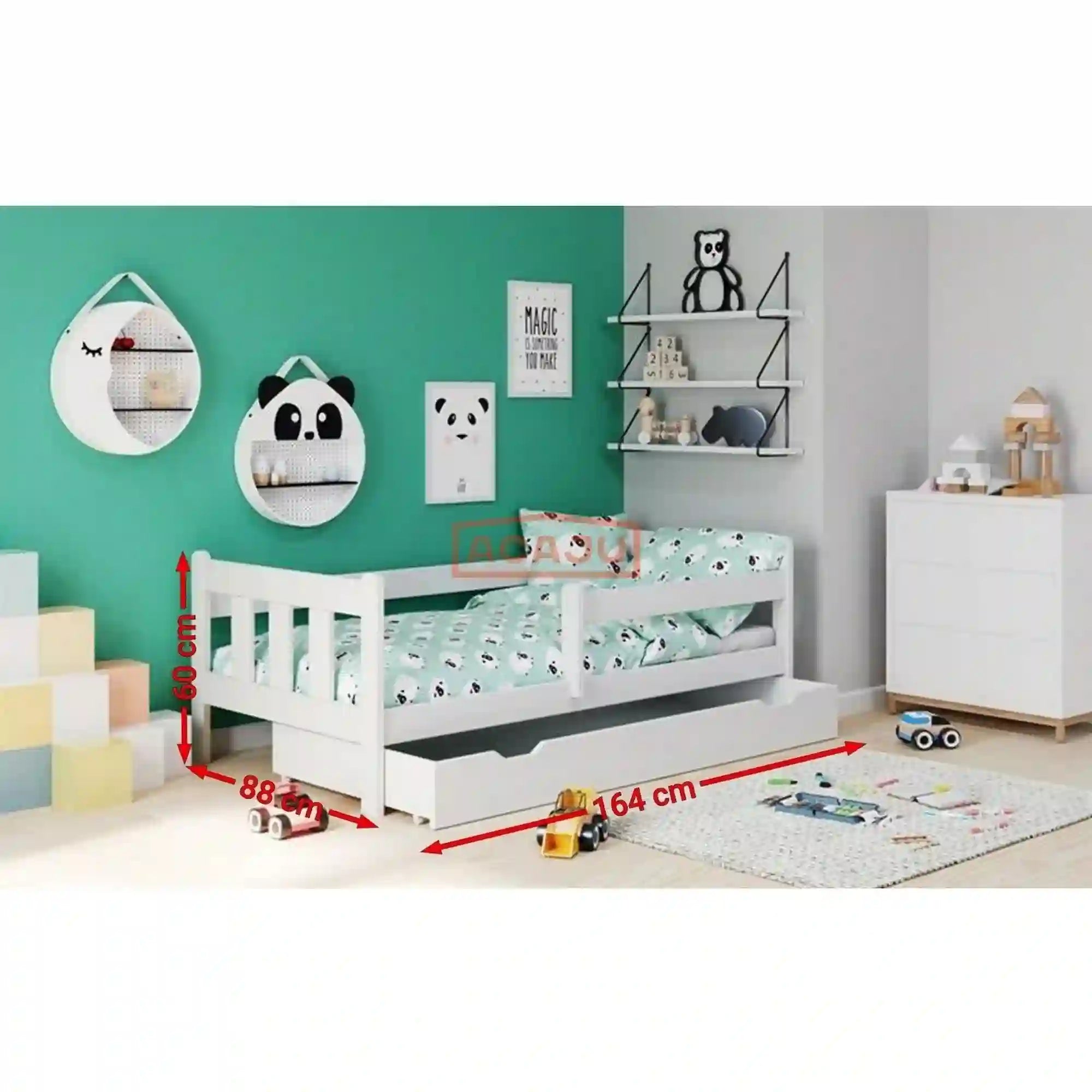 Pat copii MARINELLA 80x160, alb, lemn, cu somiera