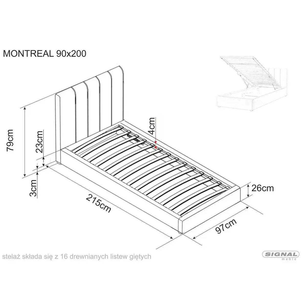 Pat copii o persoana MONTREAL 90x200, stofa catifelata gri - Tap.192, cu somiera si spatiu depozitare