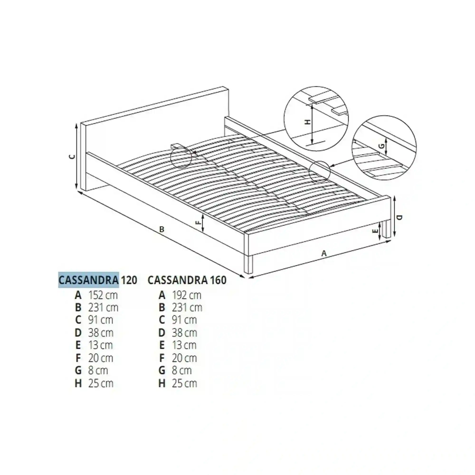 Pat dormitor Cassandra 120x200, alb/negru, piele ecologica, cu somiera