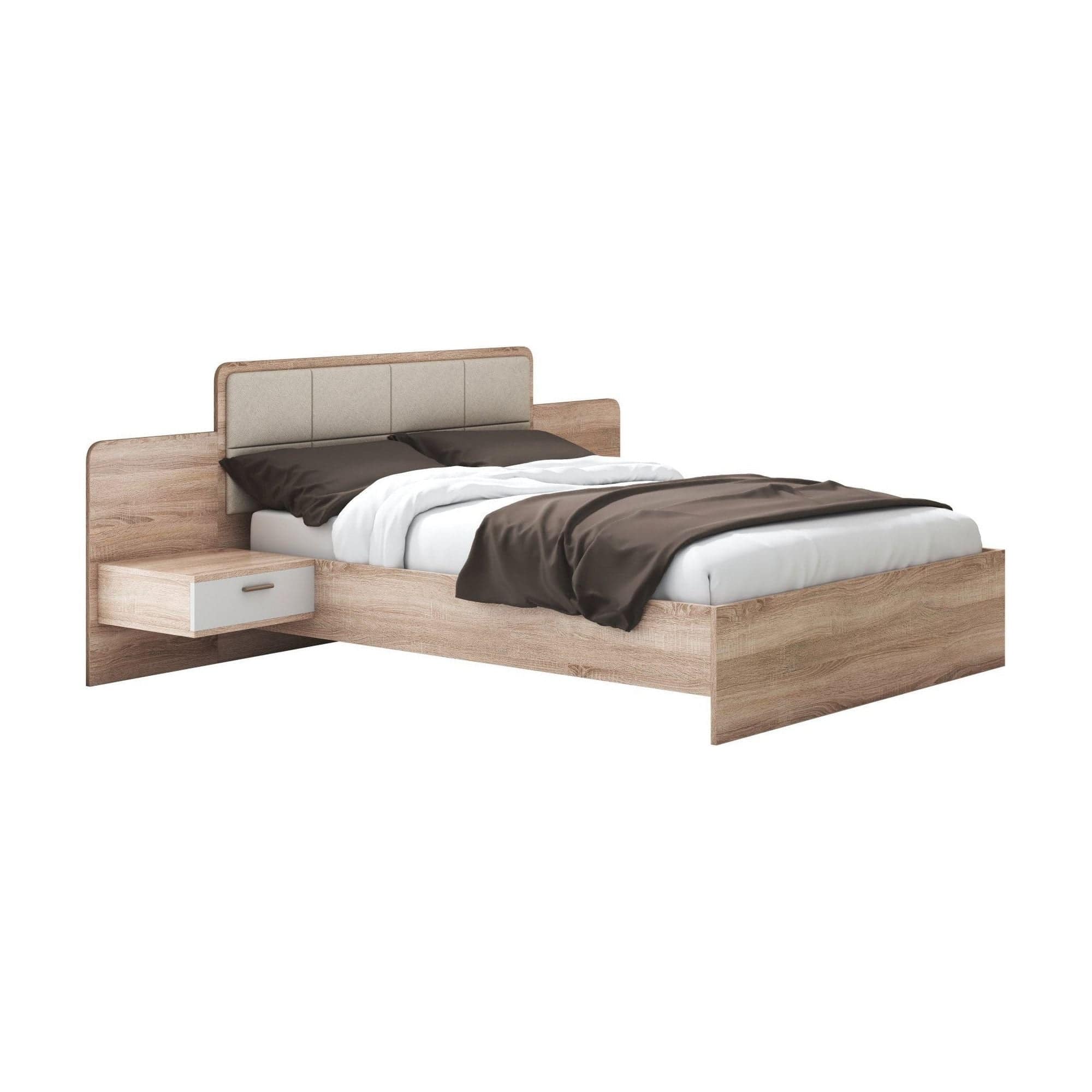 Pat EFFECT 160x200, stejar sonoma, PAL/stofa, cu 2 noptiere