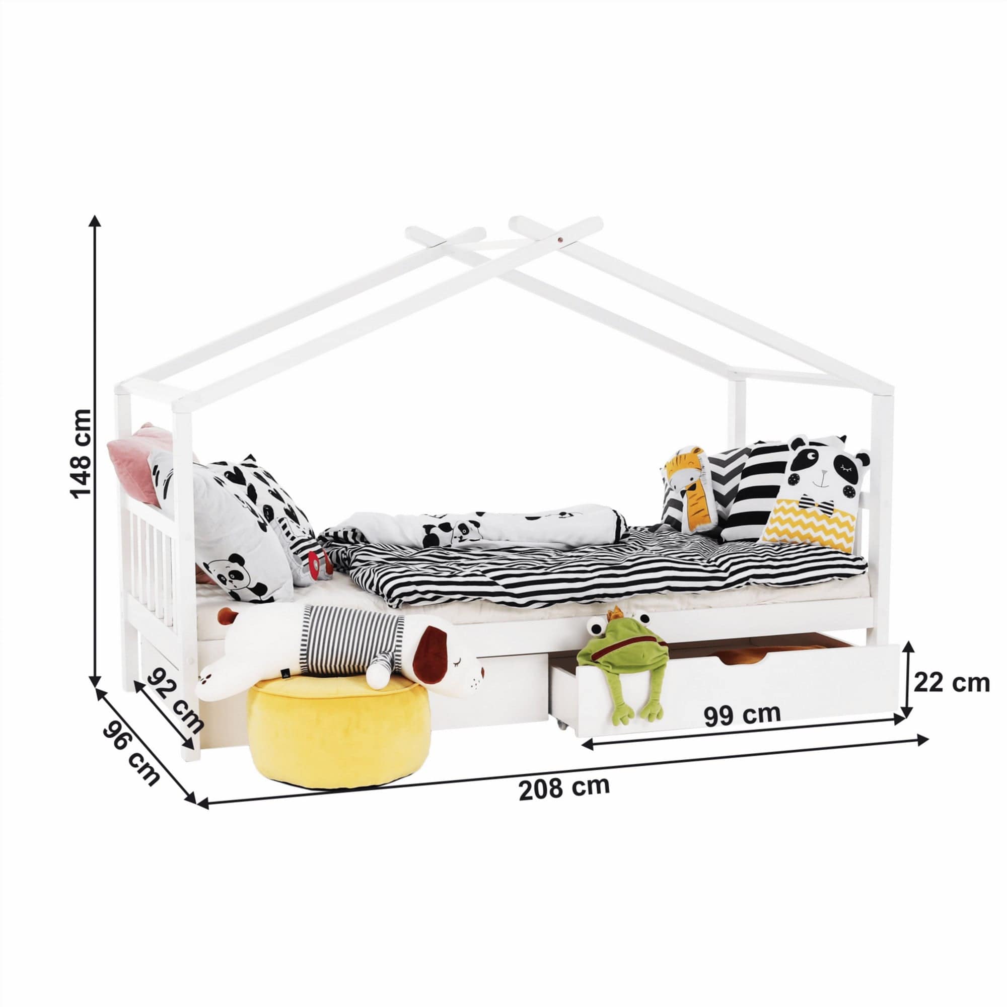 Pat ELISIA 90x200, alb, lemn cu somiera si 2 sertare pentru depozitare