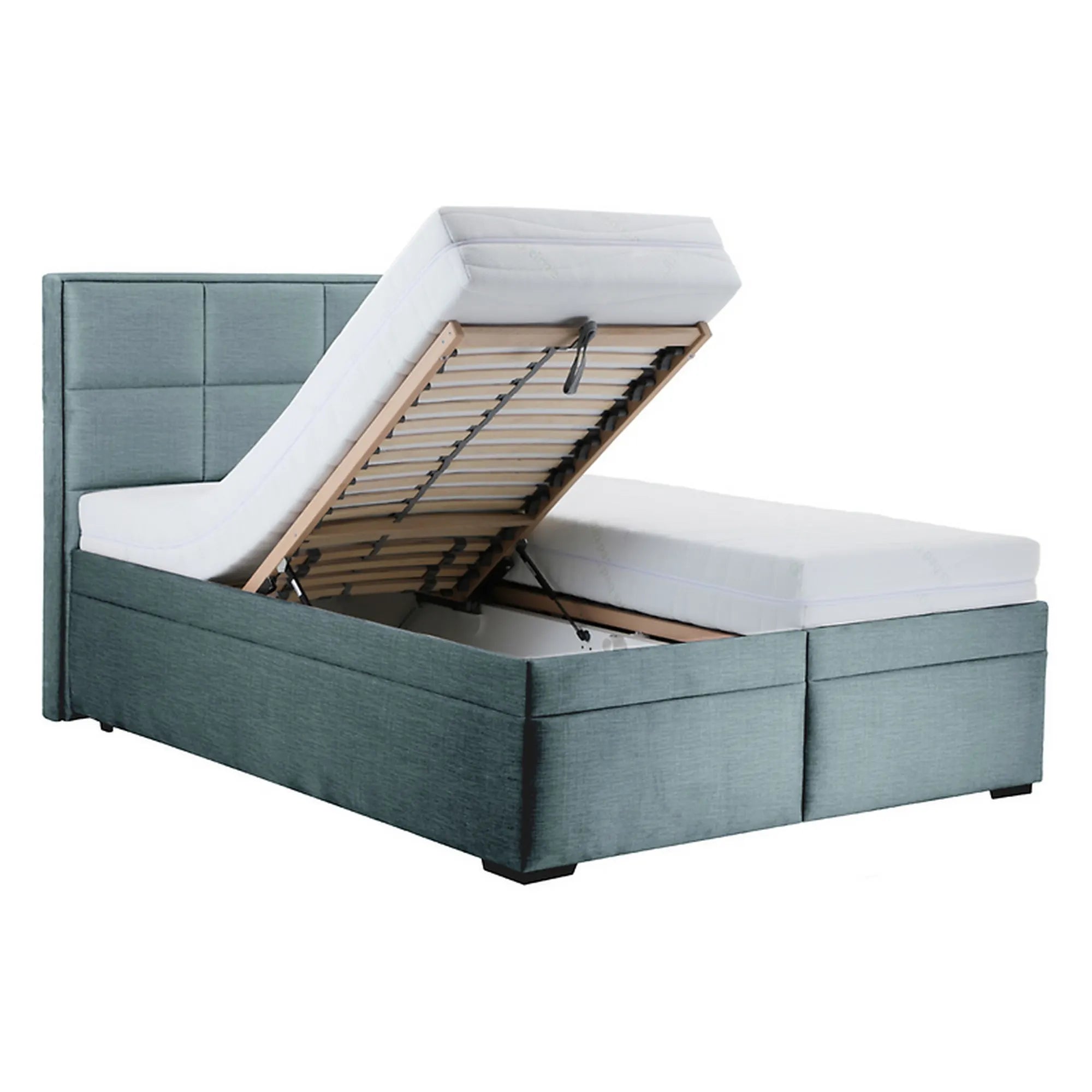 Pat ELLA 160x200, stofa catifelata verde menta - Voss 84, cu somiera si spatiu depozitare