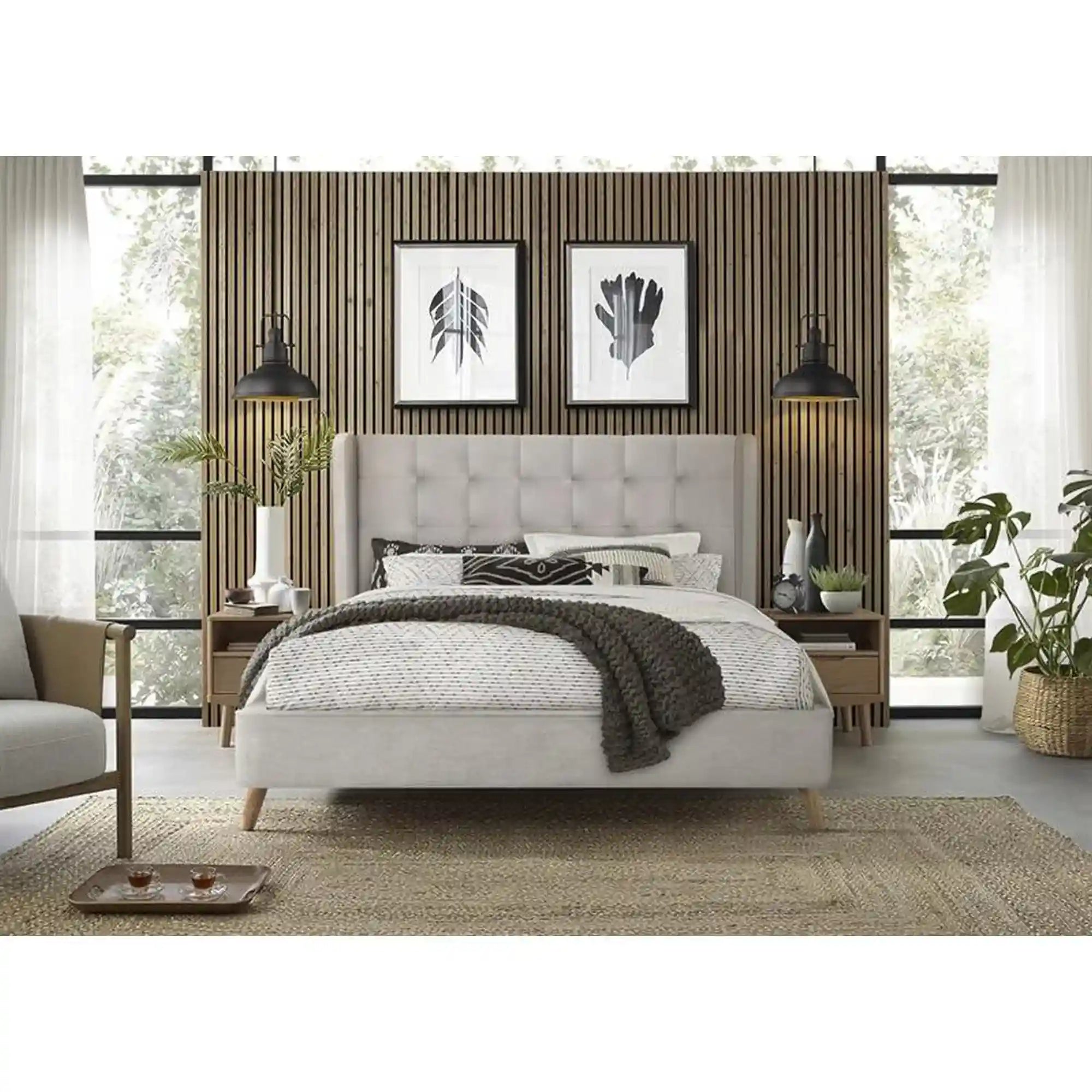 Pat ESTELLA 160x200, stofa catifelata bej, cu somiera