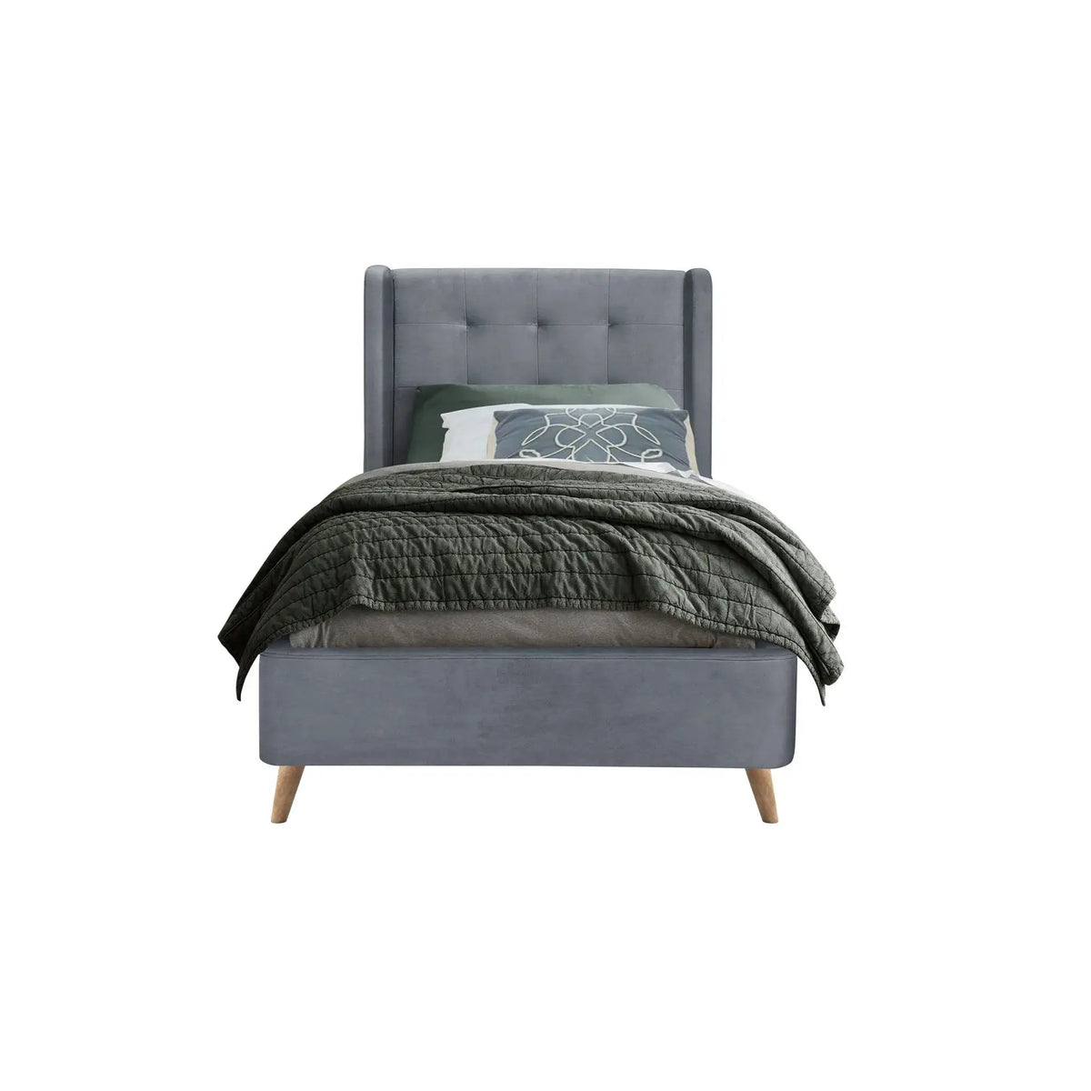 Pat ESTELLA 90x200, stofa catifelata gri, cu somiera