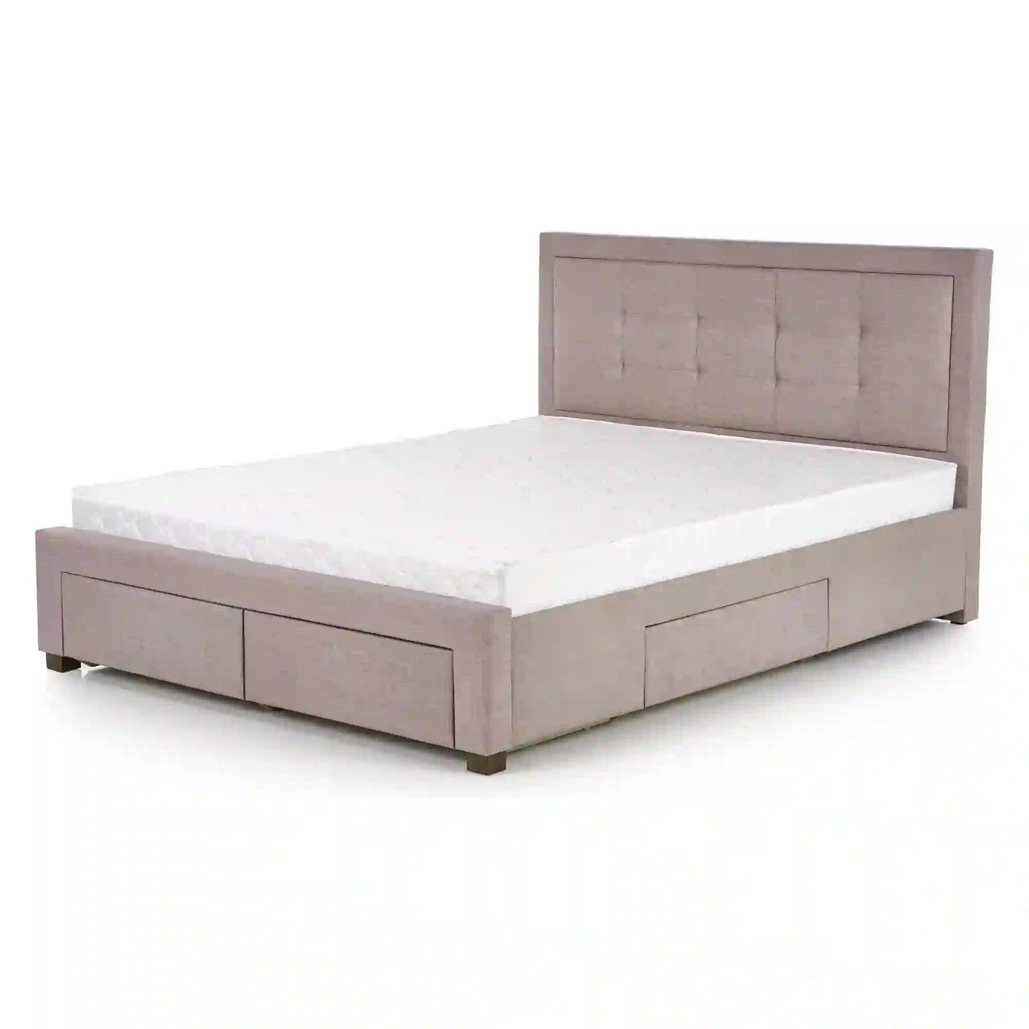 Pat Evora 160x200, stofa clasica bej, cu somiera si spatiu depozitare