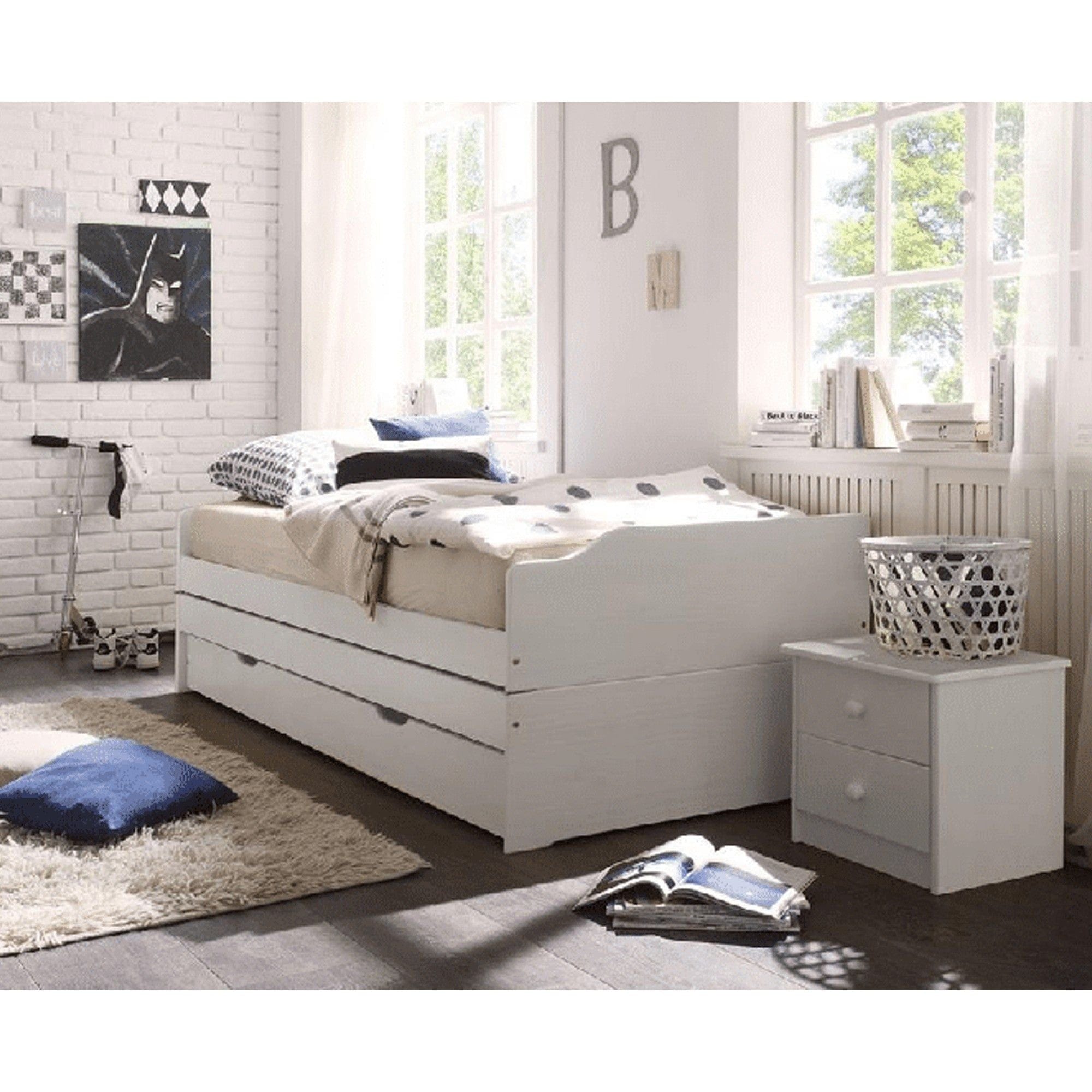 Pat extensibil FLOPY 90x200, alb, lemn, cu somiera