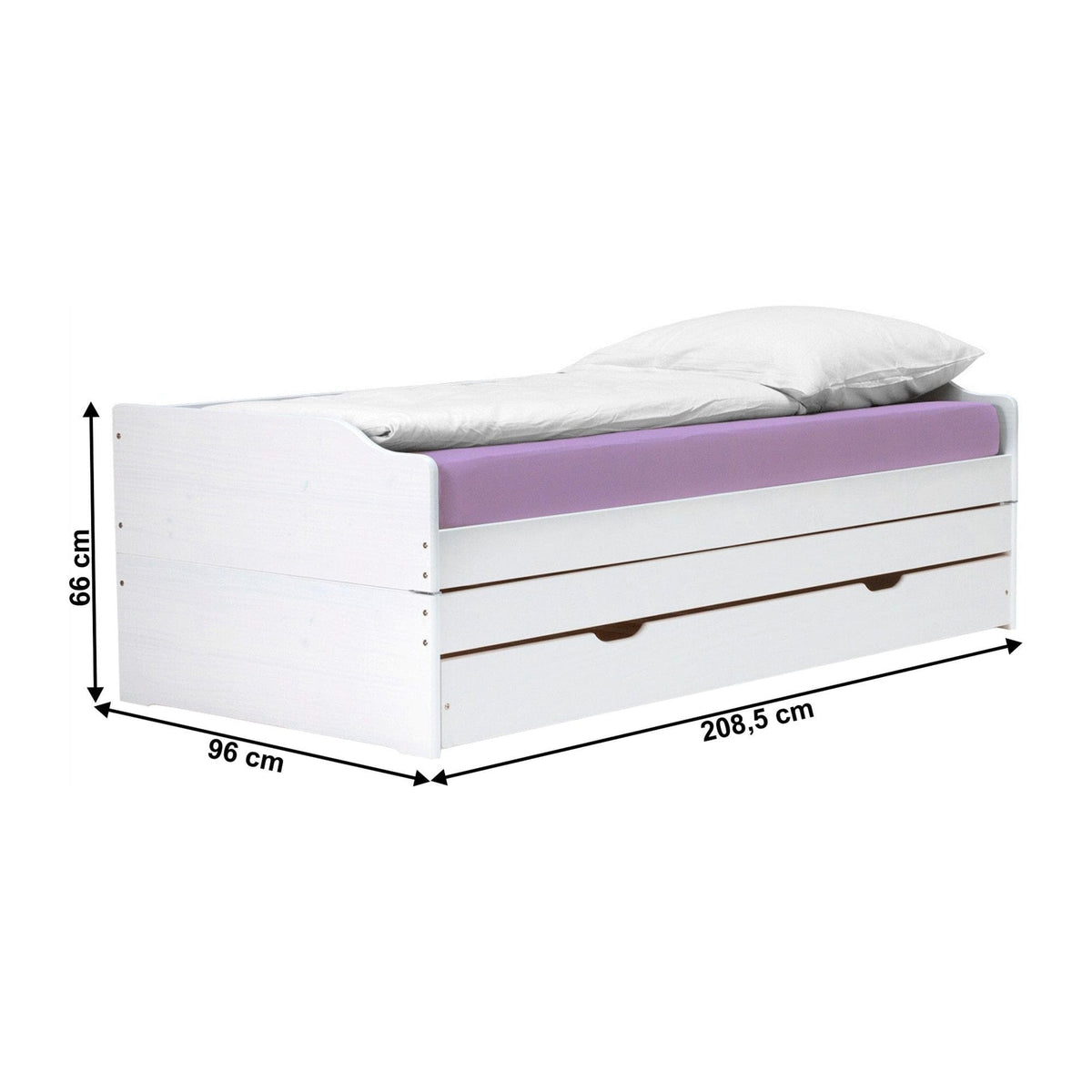 Pat extensibil FLOPY 90x200, alb, lemn, cu somiera