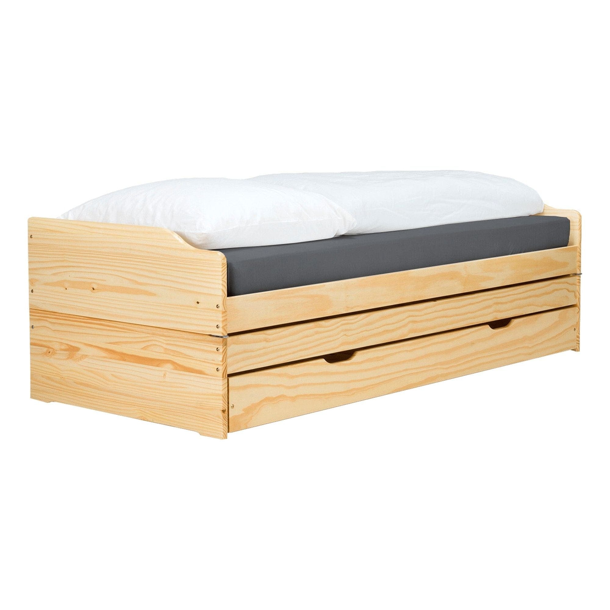 Pat extensibil FLOPY 90x200, stejar, lemn, cu somiera