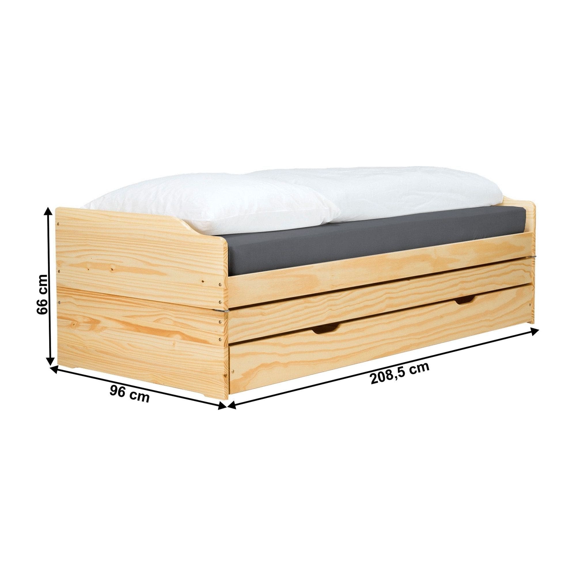 Pat extensibil FLOPY 90x200, stejar, lemn, cu somiera