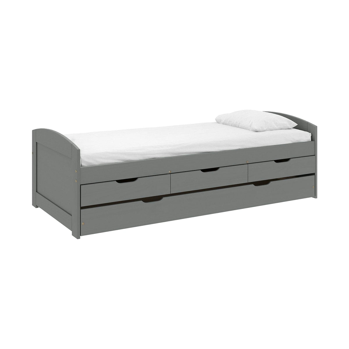 Pat extensibil MARINELLA NEW 90x200, gri, lemn/metal, cu somiera si sertare