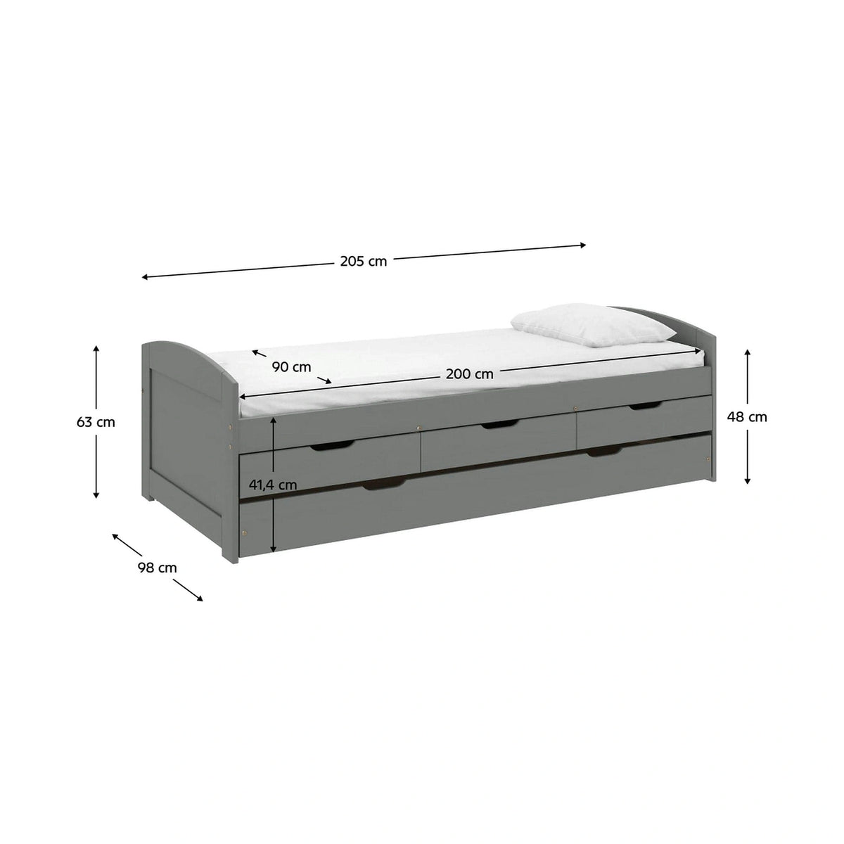 Pat extensibil MARINELLA NEW 90x200, gri, lemn/metal, cu somiera si sertare