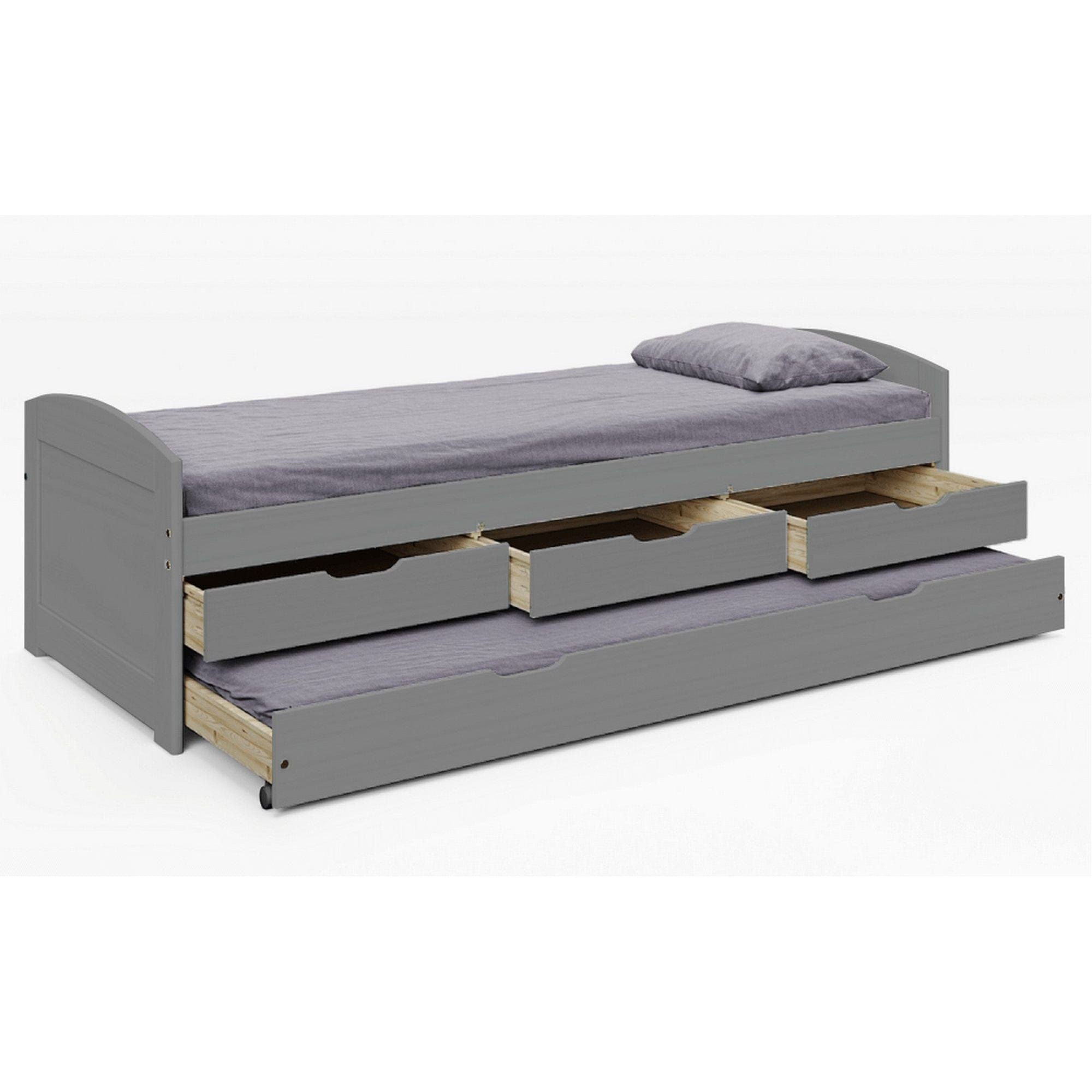 Pat extensibil MARINELLA NEW 90x200, gri, lemn/metal, cu somiera si sertare