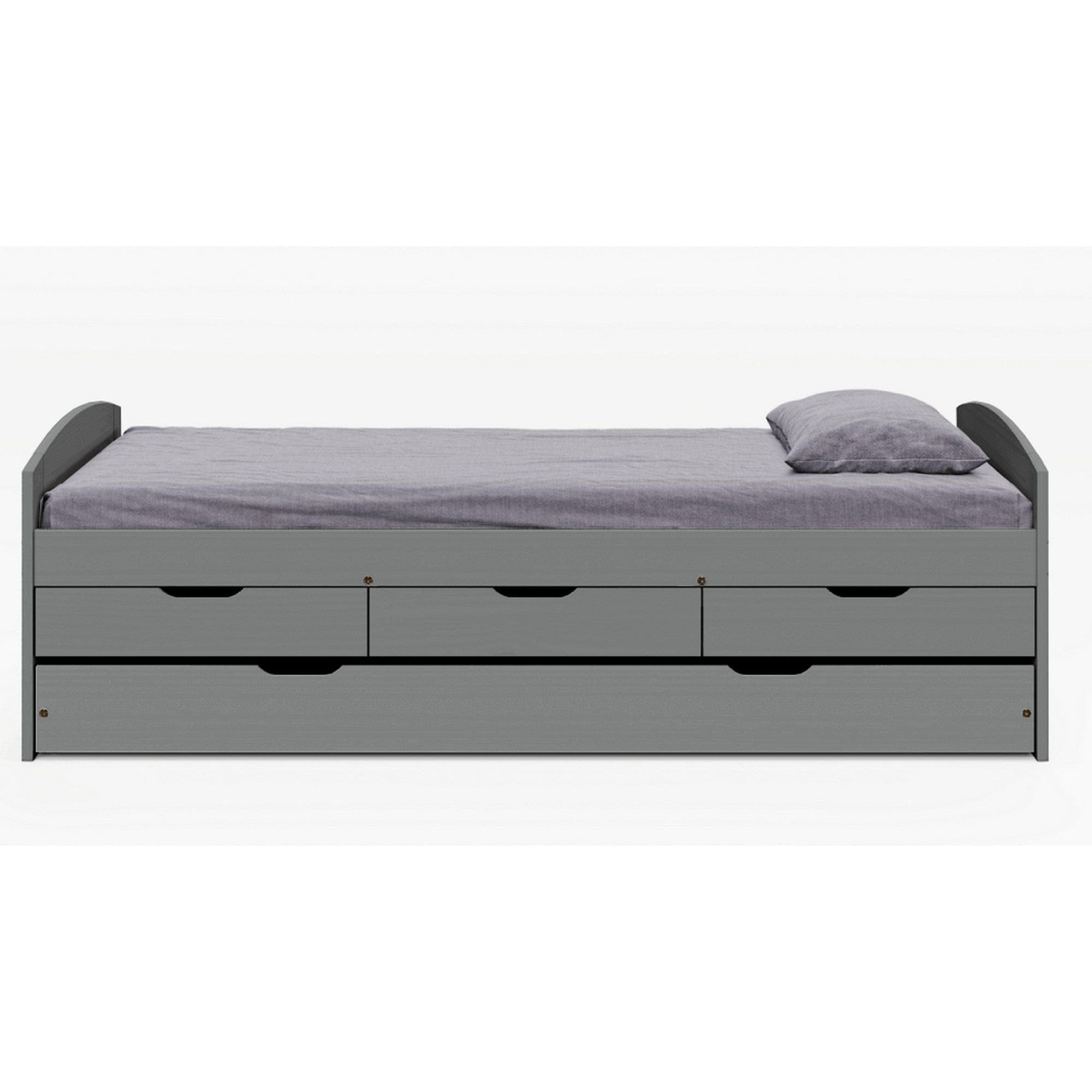 Pat extensibil MARINELLA NEW 90x200, gri, lemn/metal, cu somiera si sertare