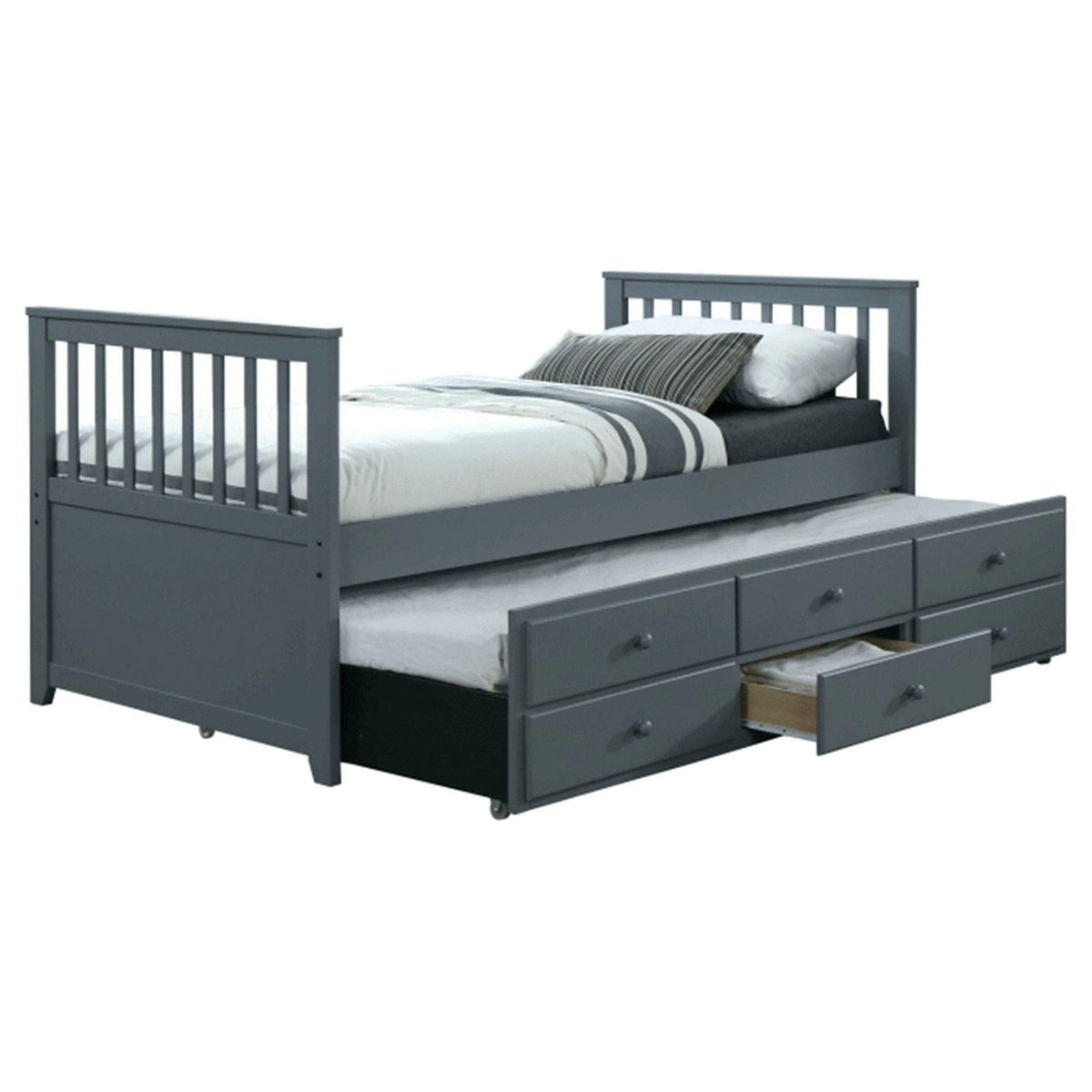 Pat extensibil pentru copii AUSTIN NEW 90x200, gri antracit, cu somiere si 3 spatii depozitare