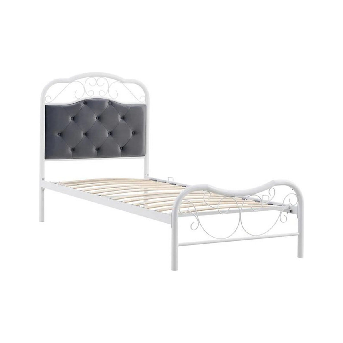 Pat FABRIZIO 90x200, stofa catifelata gri/alb, cu somiera