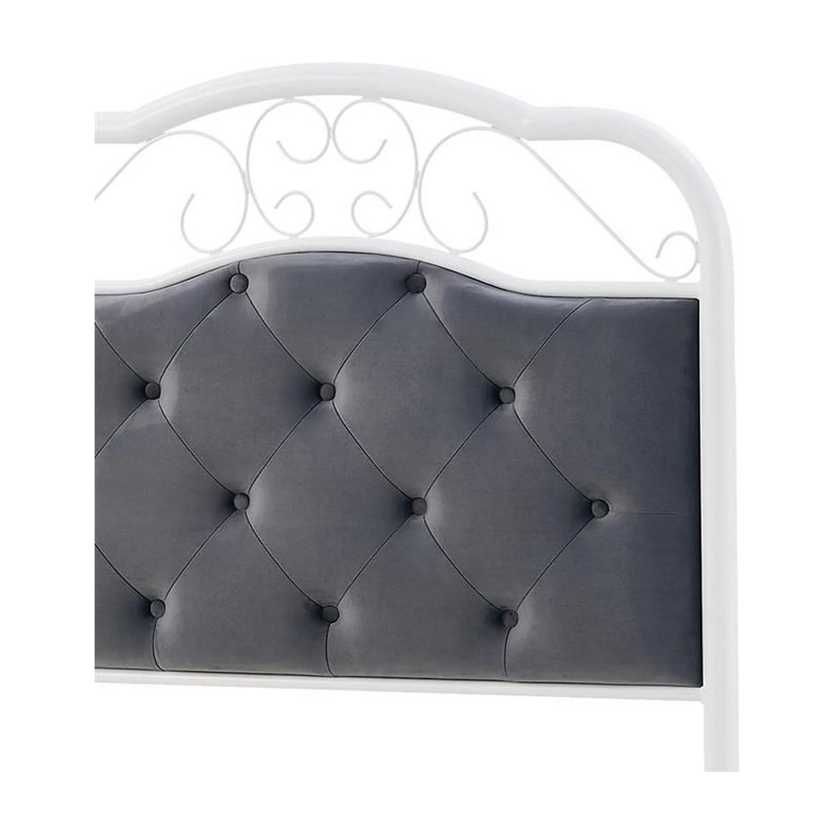 Pat FABRIZIO 90x200, stofa catifelata gri/alb, cu somiera