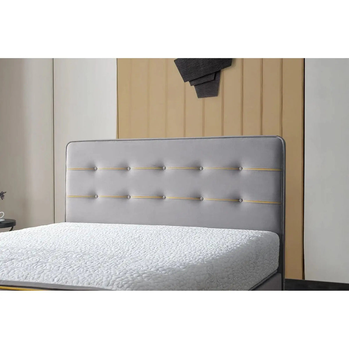 Pat FLEXFIT 120x200, stofa catifelata gri - Noway E1055, cu somiera si spatiu depozitare