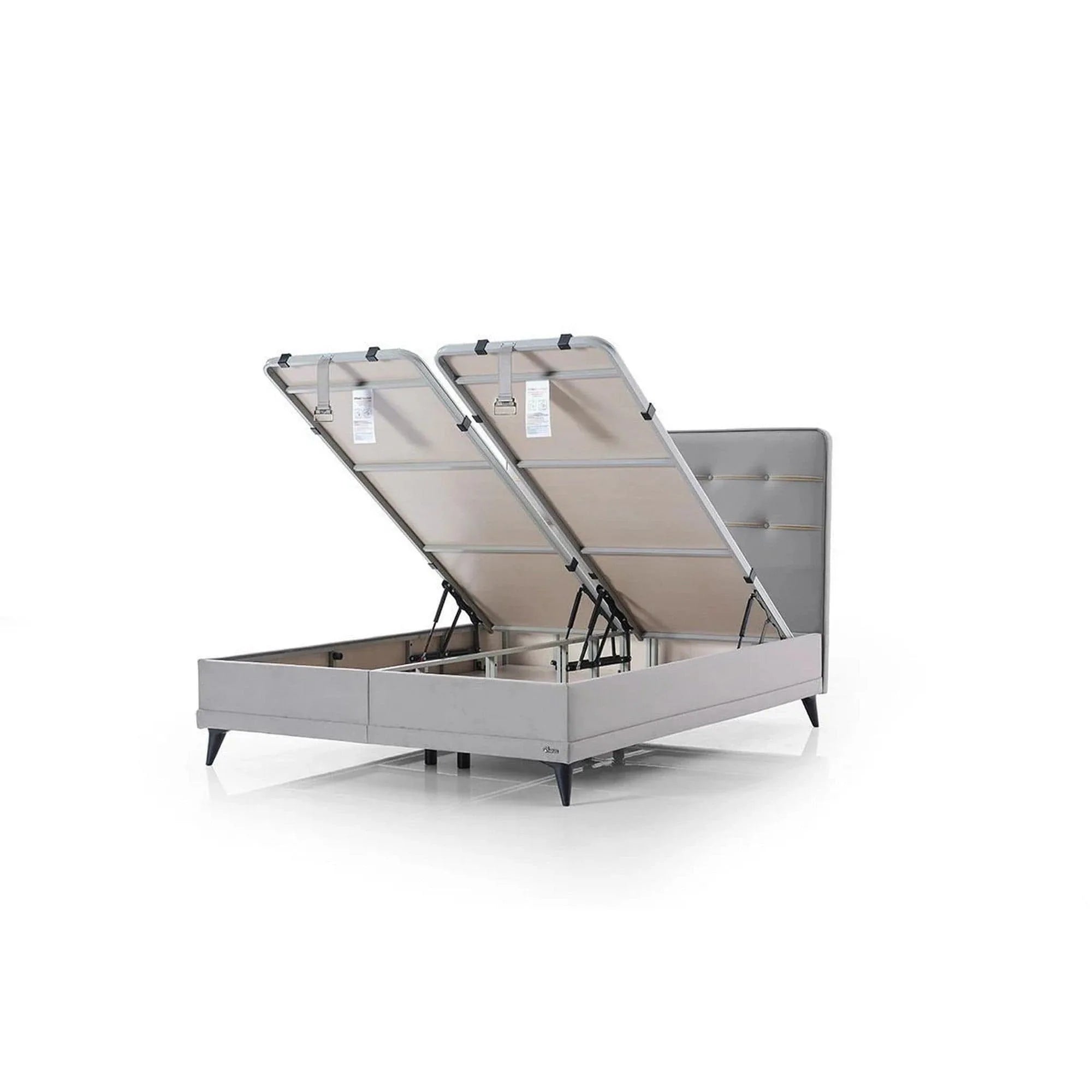 Pat FLEXFIT 160x200, stofa catifelata gri deschis - Evo 1055, cu somiera si spatiu depozitare