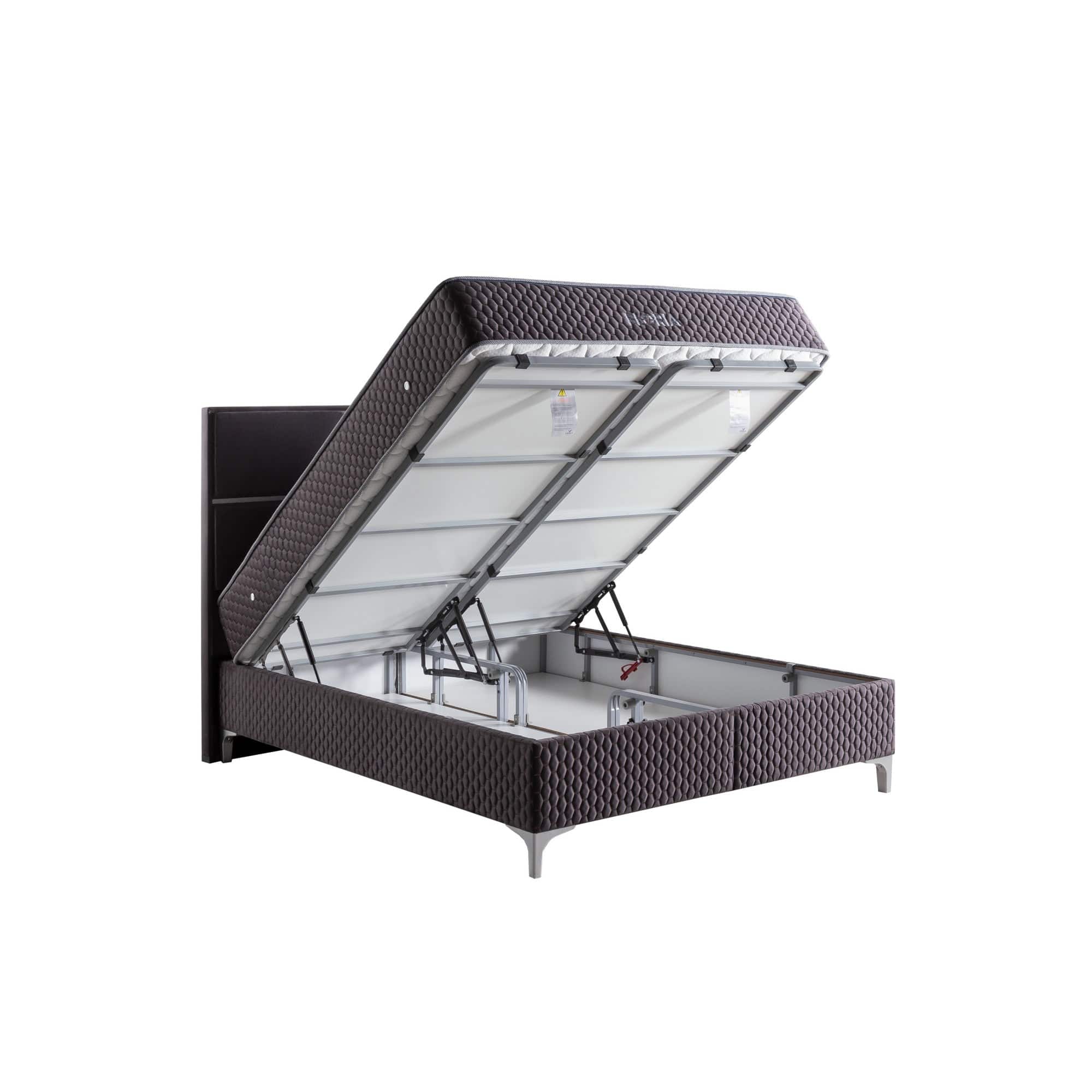 Pat FLORIA 160x200, stofa catifelata gri inchis - Luna 18, cu somiera si spatiu depozitare