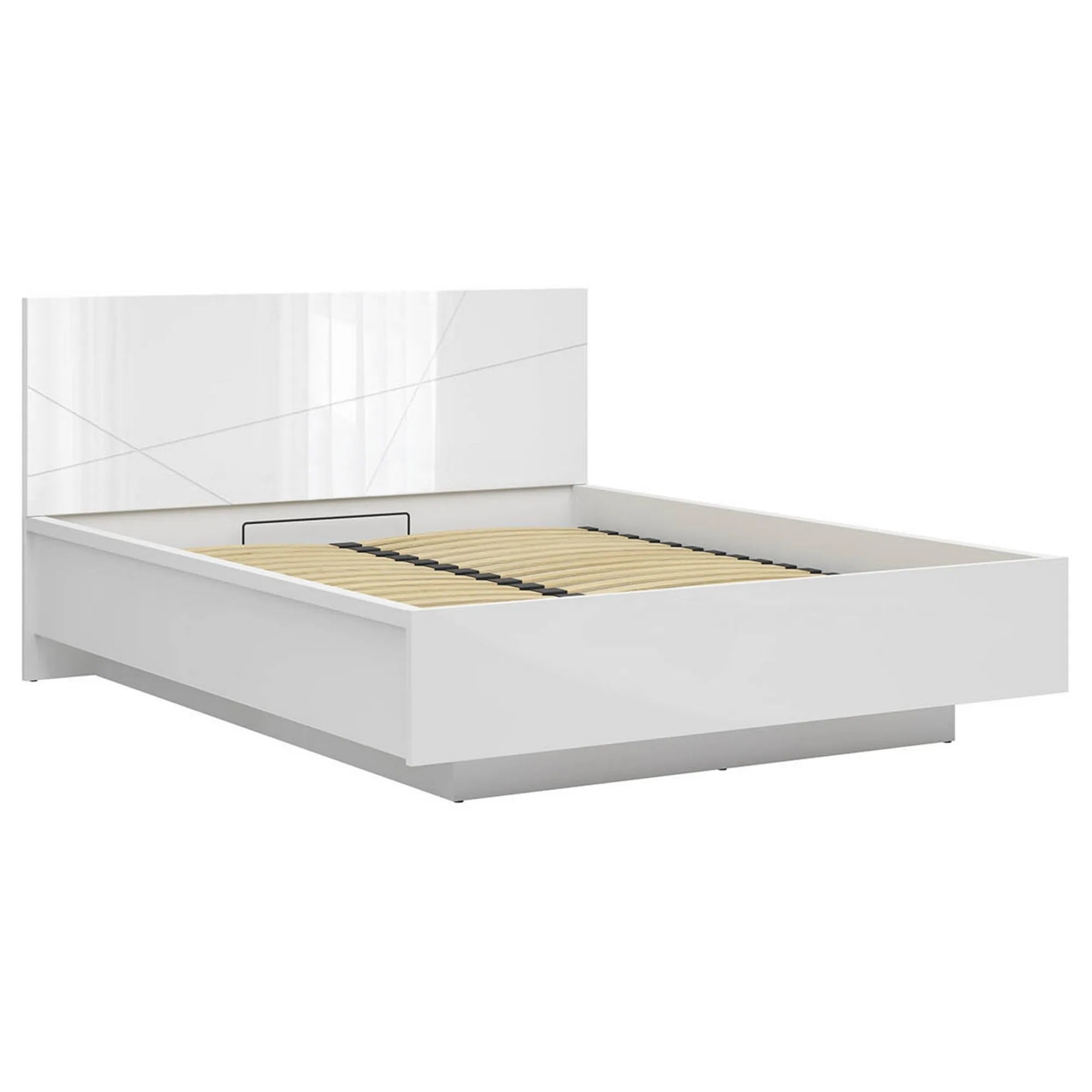 Pat FORN 160x200, alb lucios, PAL laminat, cu somiera si lada depozitare