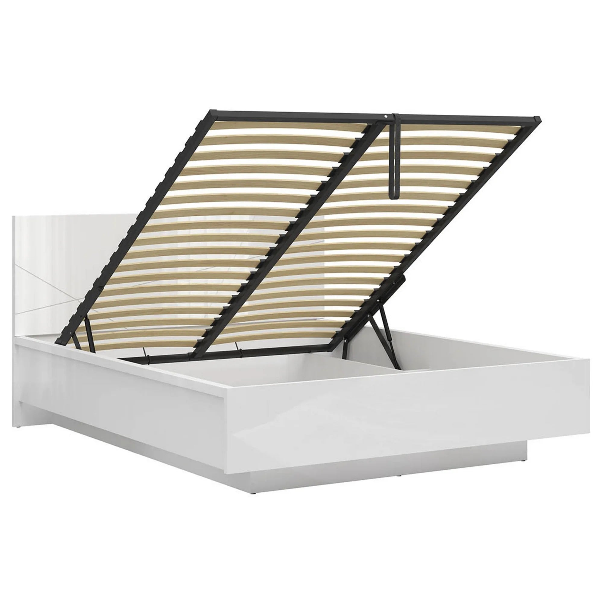 Pat FORN 160x200, alb lucios, PAL laminat, cu somiera si lada depozitare