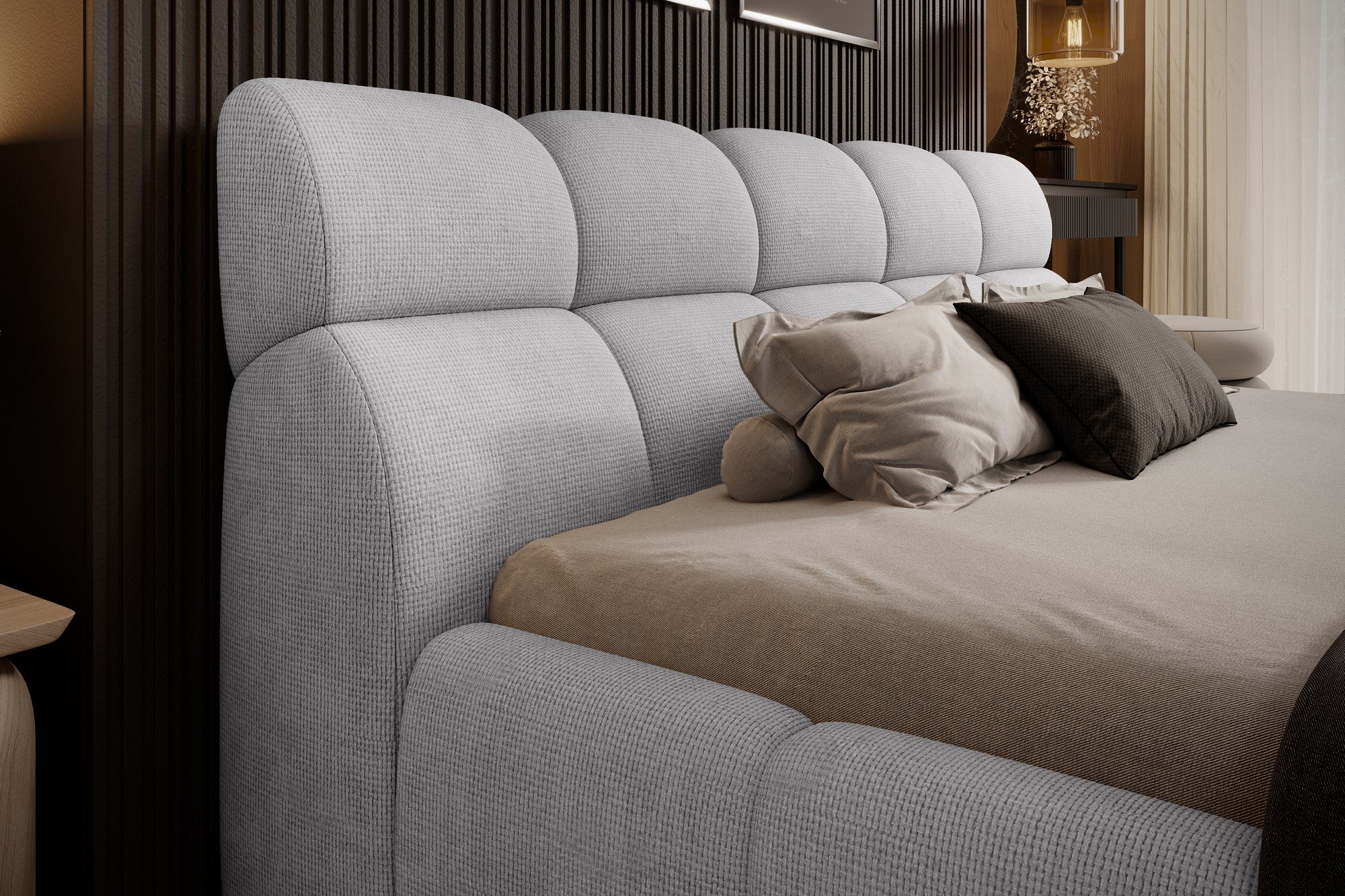 Pat GIULIA 160x200, personalizabil materiale Gama Premium, cu spatiu depozitare, somiera metalica si pistoane