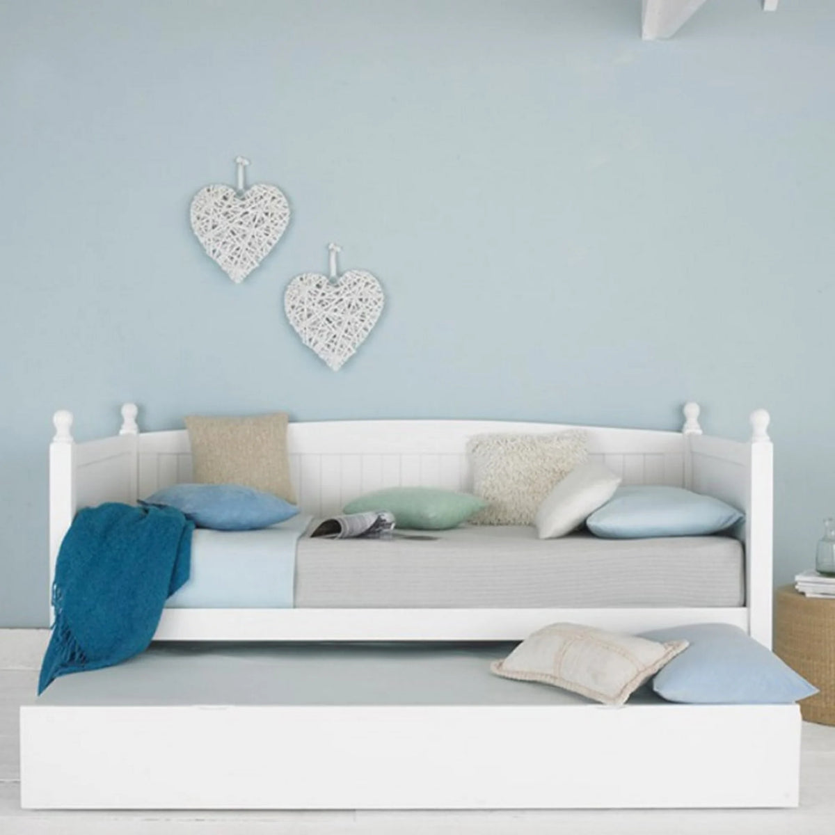 Pat GLAMIS 90x200, alb, lemn/placaj, cu somiera si pat suplimentar