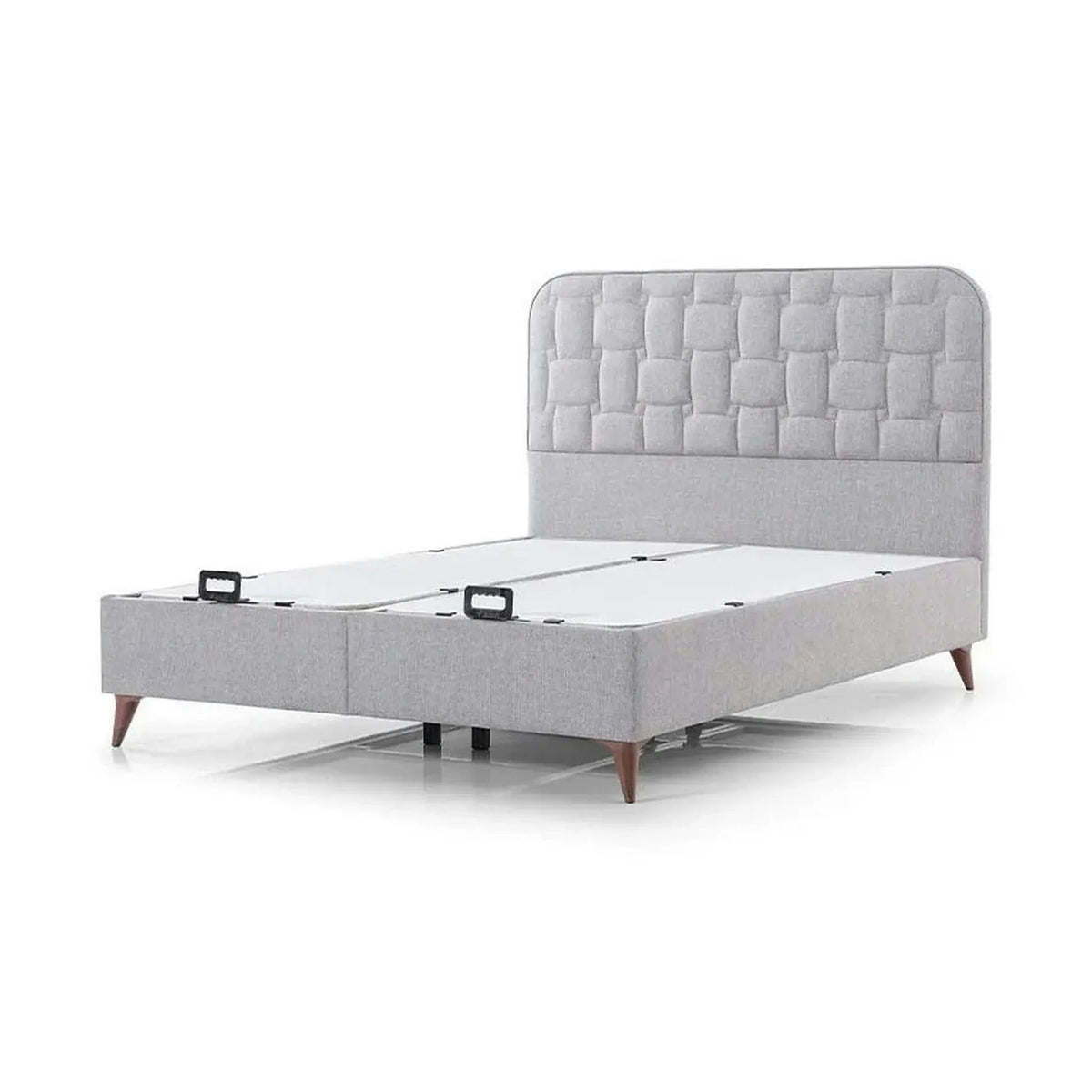 Pat INFINITY 160x200, stofa clasica gri - Linum 660, cu somiera si spatiu depozitare
