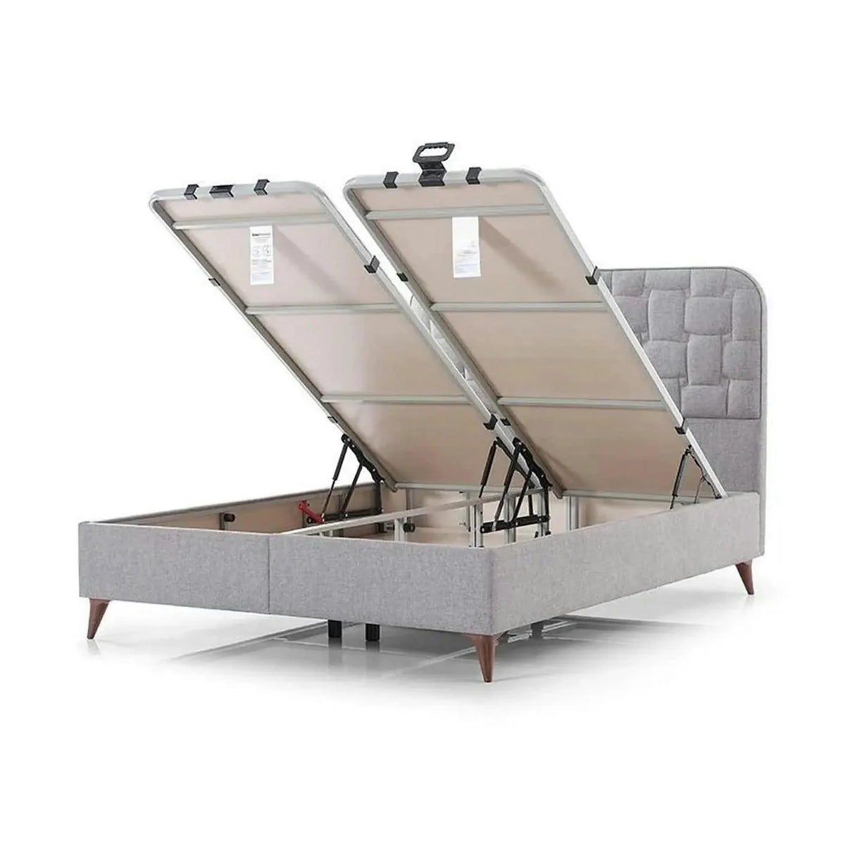 Pat INFINITY 160x200, stofa clasica gri - Linum 660, cu somiera si spatiu depozitare