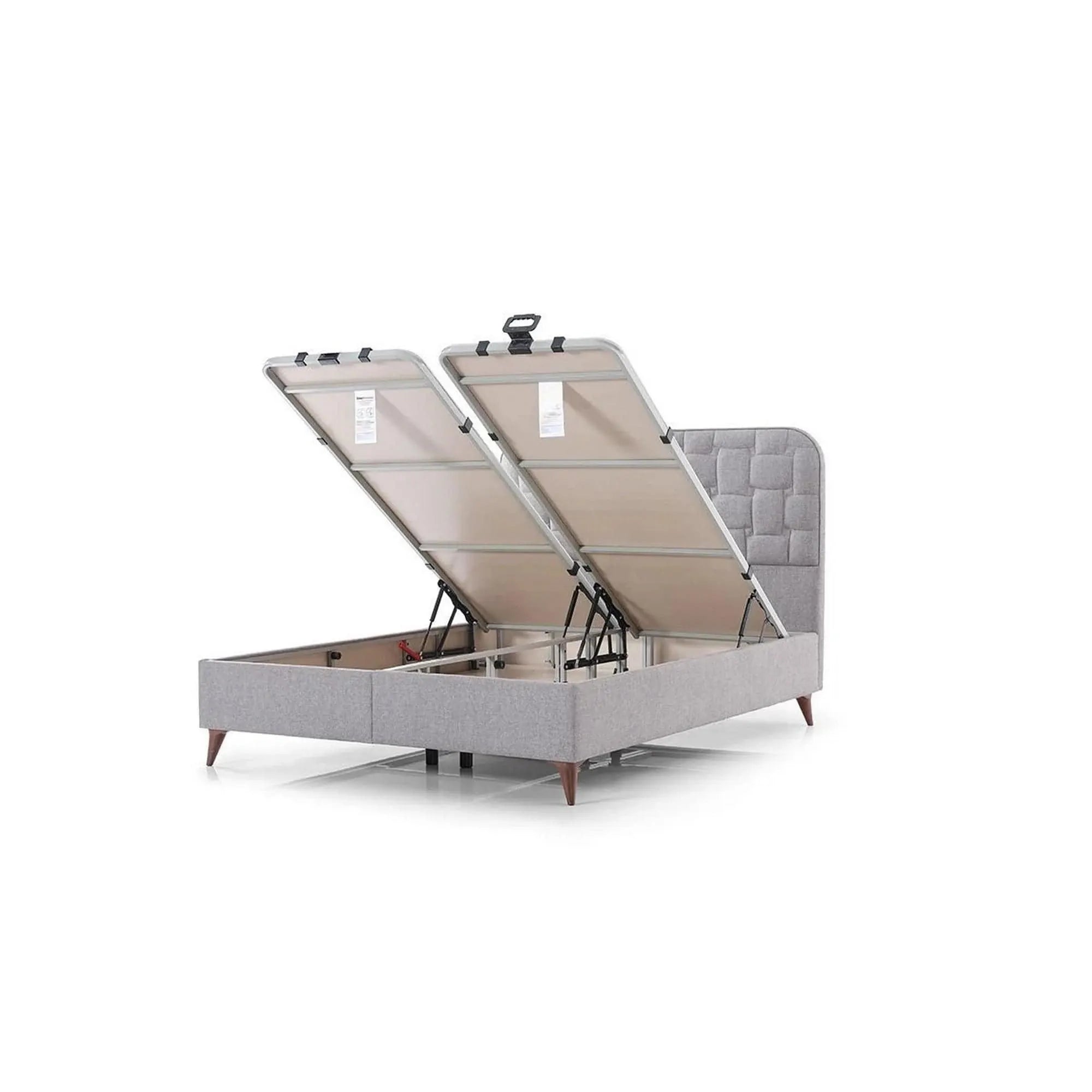 Pat INFINITY 160x200, stofa clasica gri - Linum 660, cu somiera si spatiu depozitare