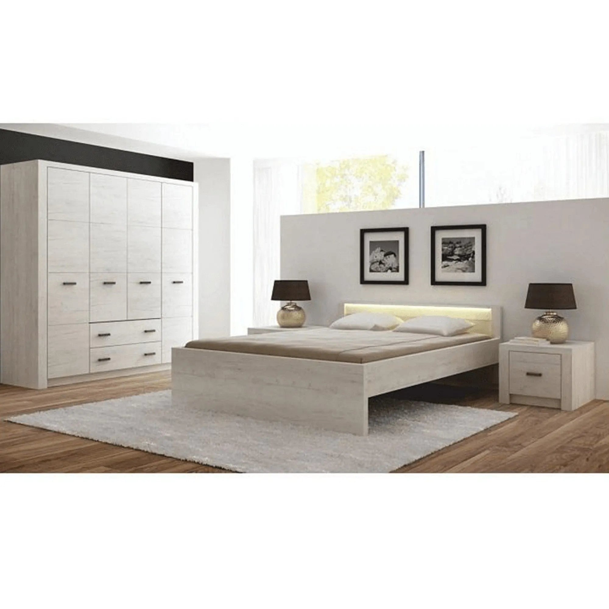 Pat INFINITY I-19 160x200, frasin alb, PAL melaminat, cu somiera