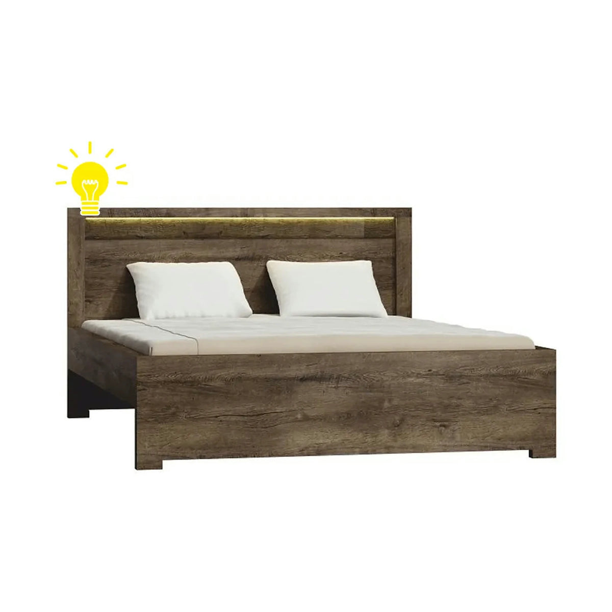 Pat INFINITY I-19 160x200, frasin inchis, PAL/metal, cu iluminare LED si somiera