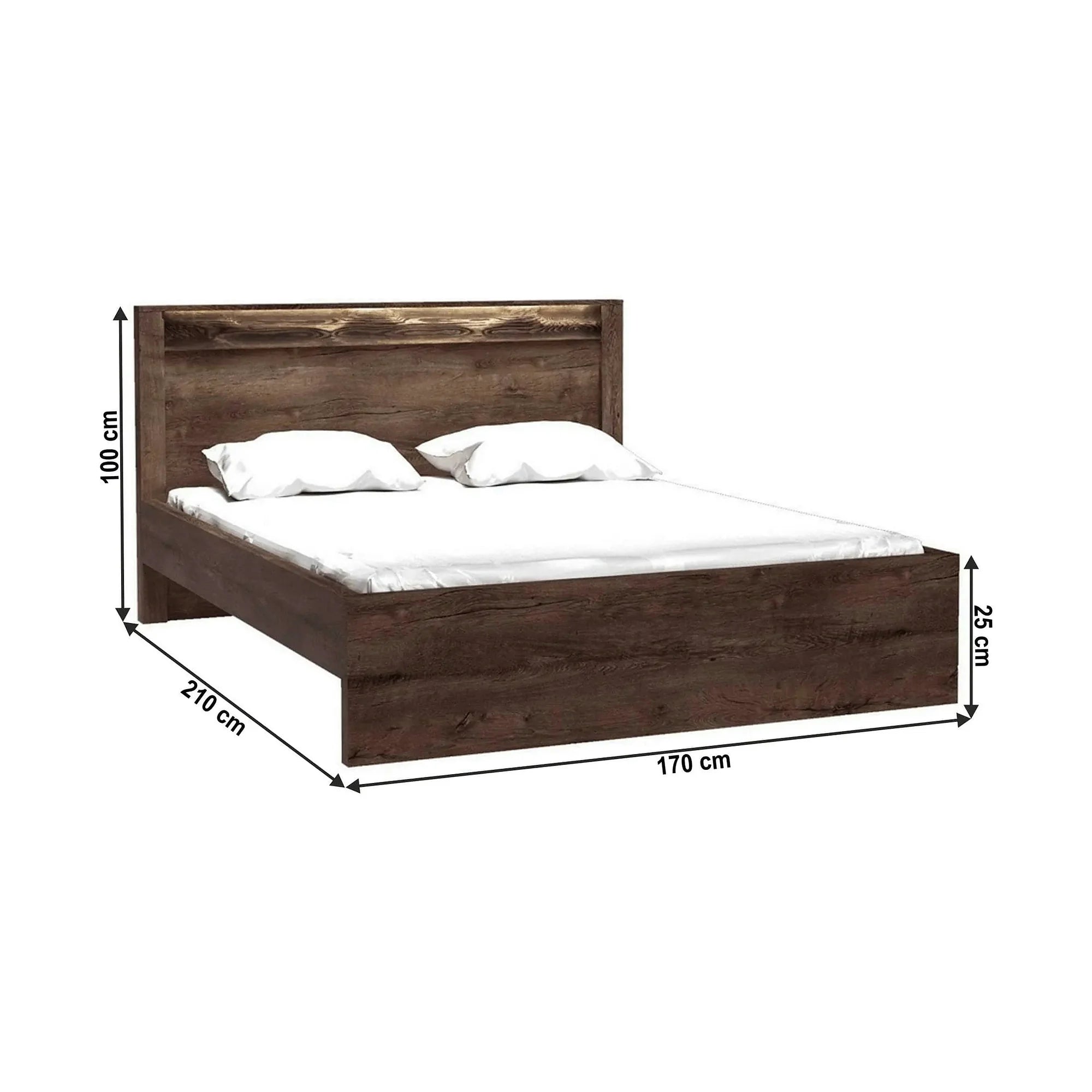 Pat INFINITY I-19 160x200, frasin inchis, PAL/metal, cu iluminare LED si somiera