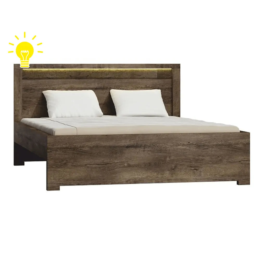 Pat INFINITY I-19 160x200, frasin inchis, PAL/metal, cu iluminare LED si somiera
