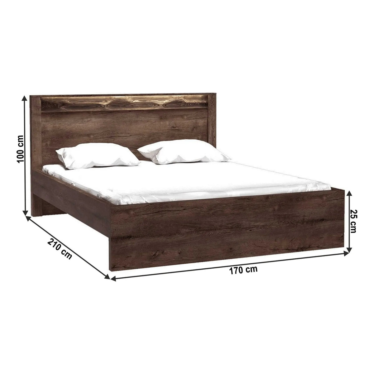 Pat INFINITY I-19 160x200, frasin inchis, PAL/metal, cu iluminare LED si somiera
