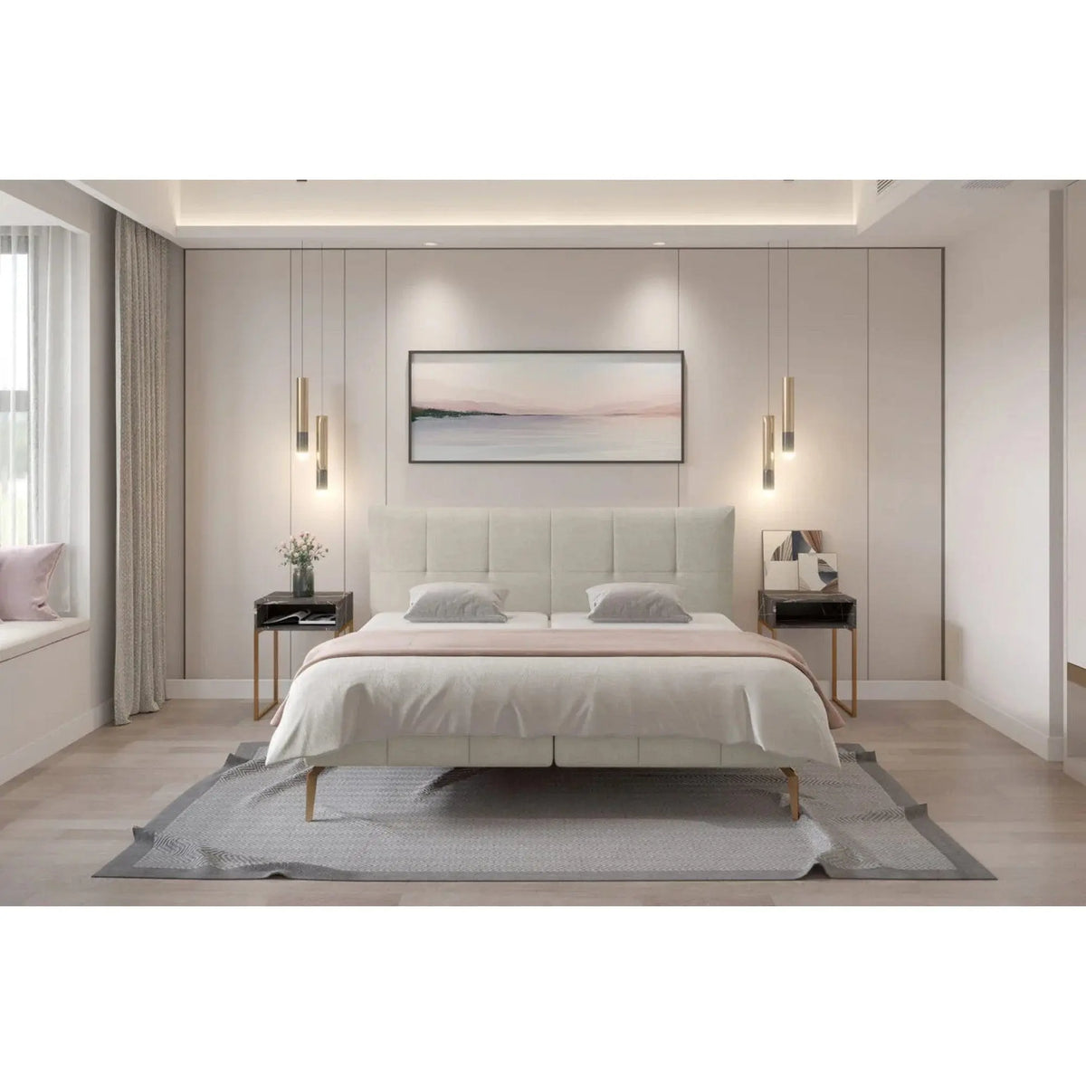 Pat JOLIN 140x200, personalizabil materiale Gama Premium, cu saltea, spatiu depozitare si pistoane