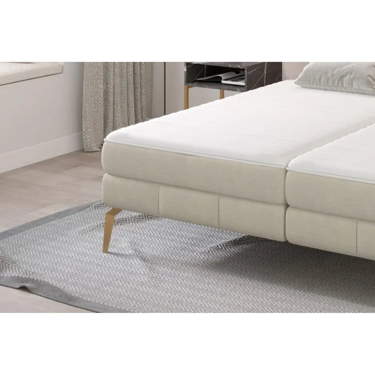 Pat JOLIN 180x200, personalizabil materiale Gama Premium, cu saltea, spatiu depozitare si pistoane