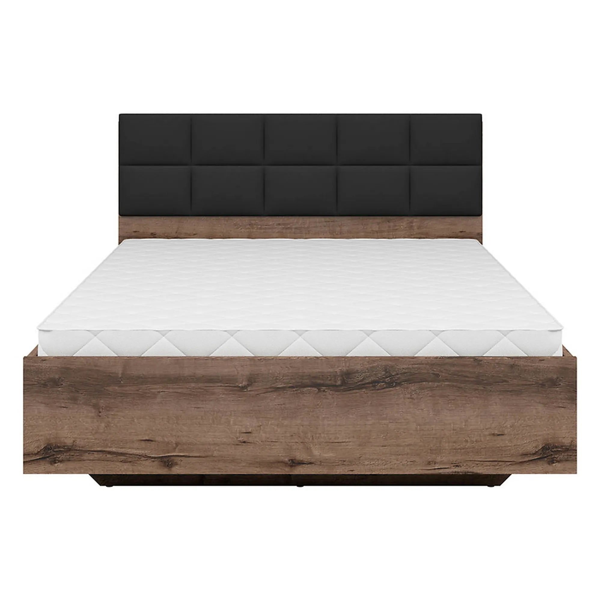 Pat KASSEL 140x200, nuc/negru, PAL/stofa, cu somiera si spatiu depozitare