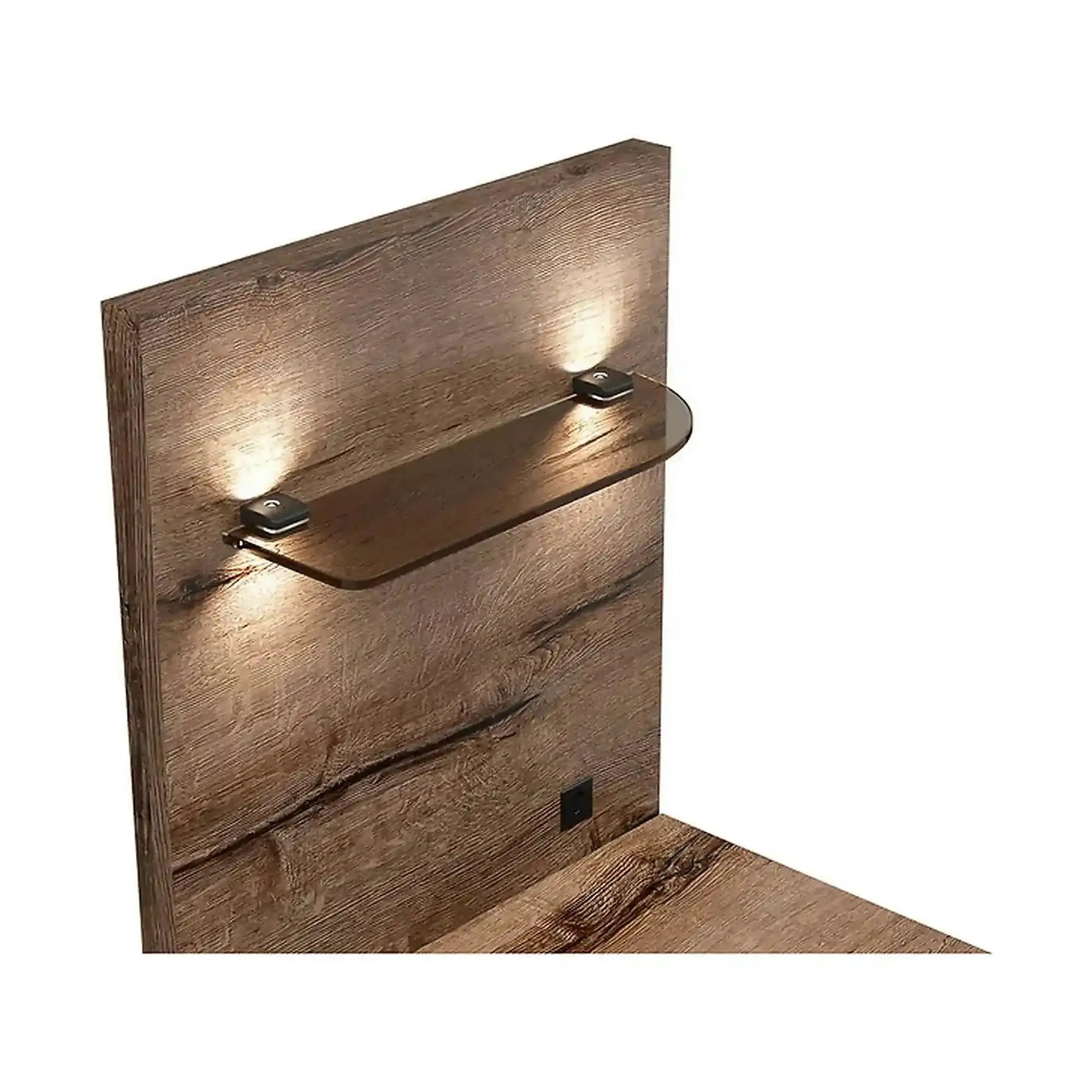 Pat KASSEL 160x200, nuc/negru, PAL/piele ecologica, cu somiera, spatiu depozitare, iluminare LED si 2 noptiere