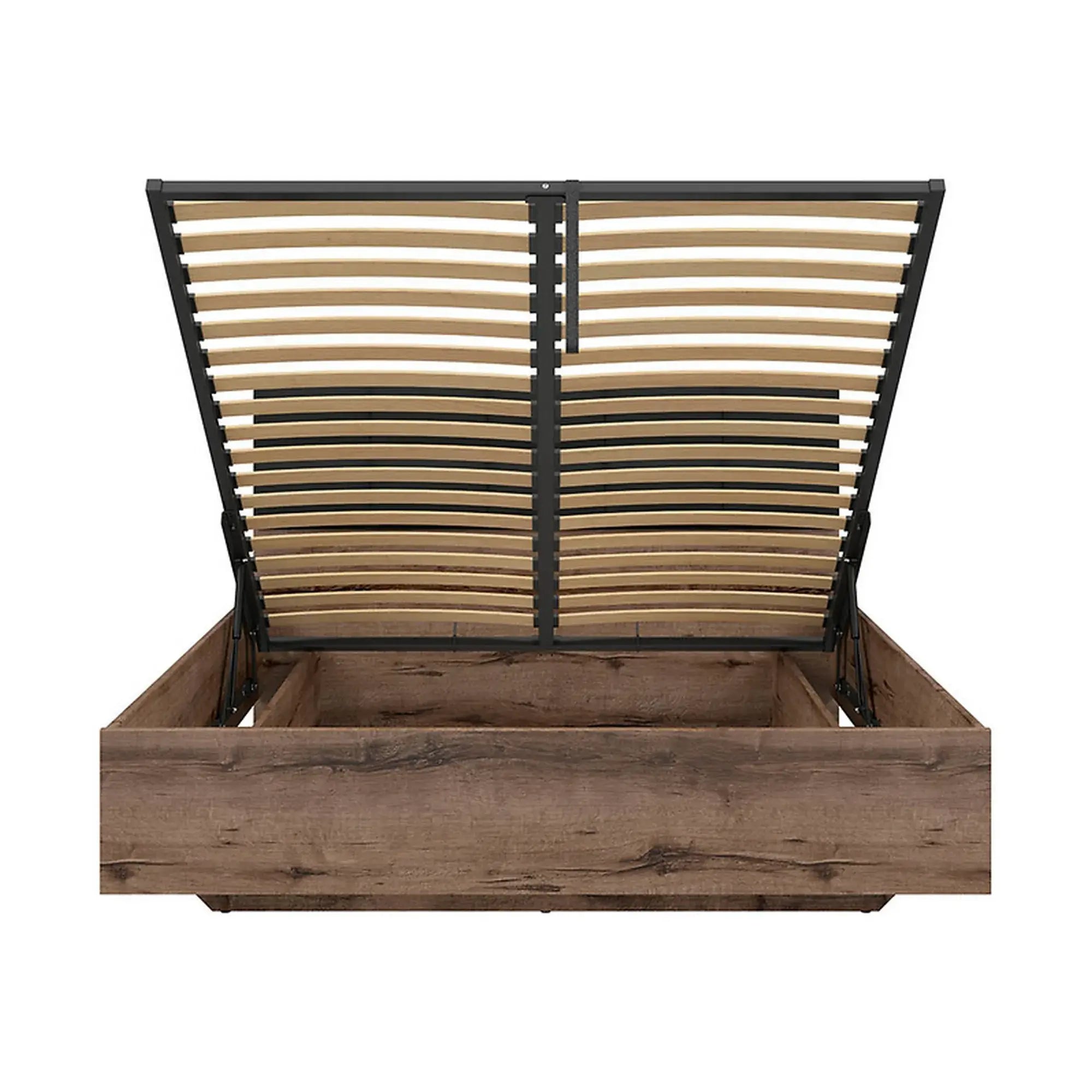 Pat KASSEL 160x200, nuc/negru, PAL/stofa, cu somiera si spatiu depozitare