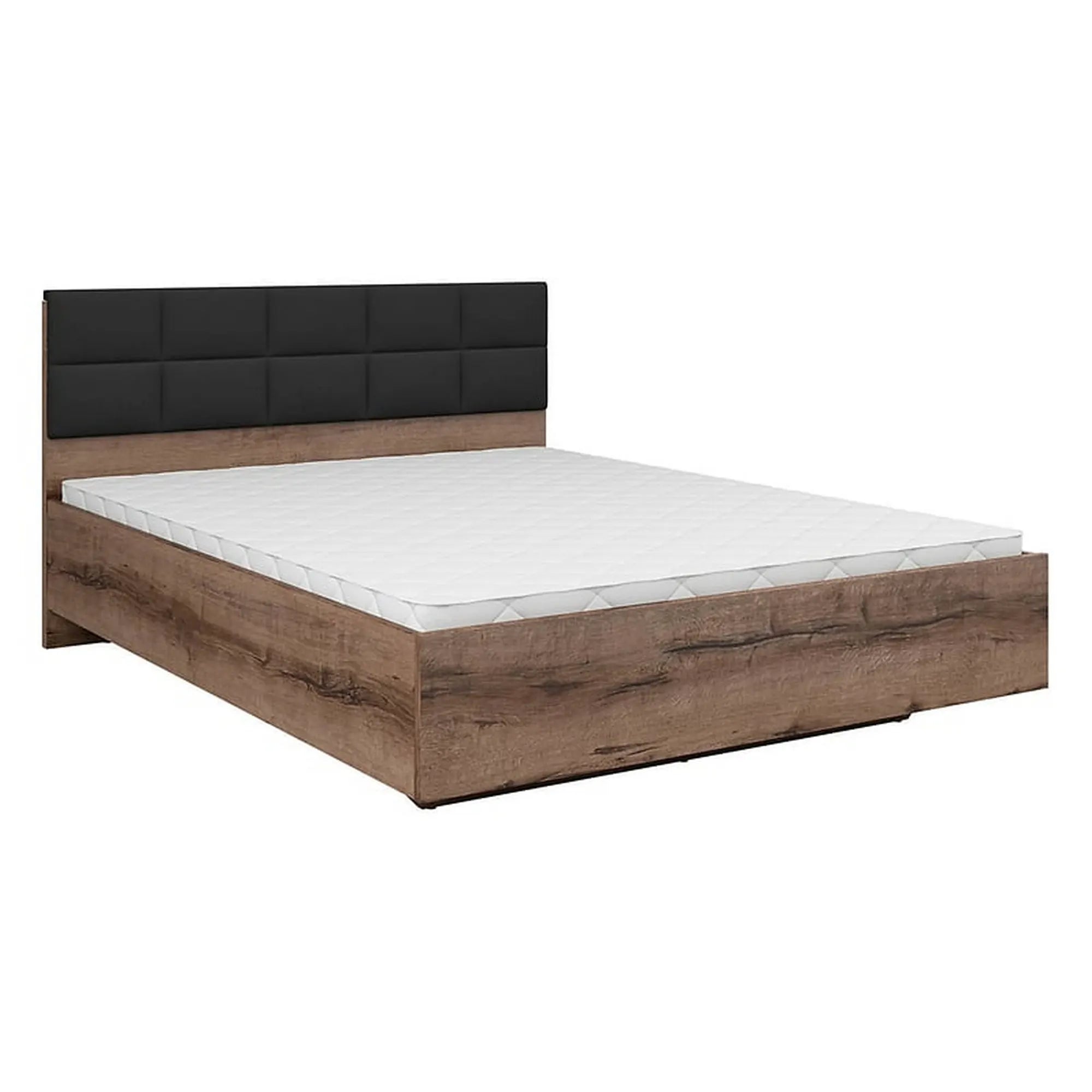 Pat KASSEL 160x200, nuc/negru, PAL/stofa, cu somiera si spatiu depozitare