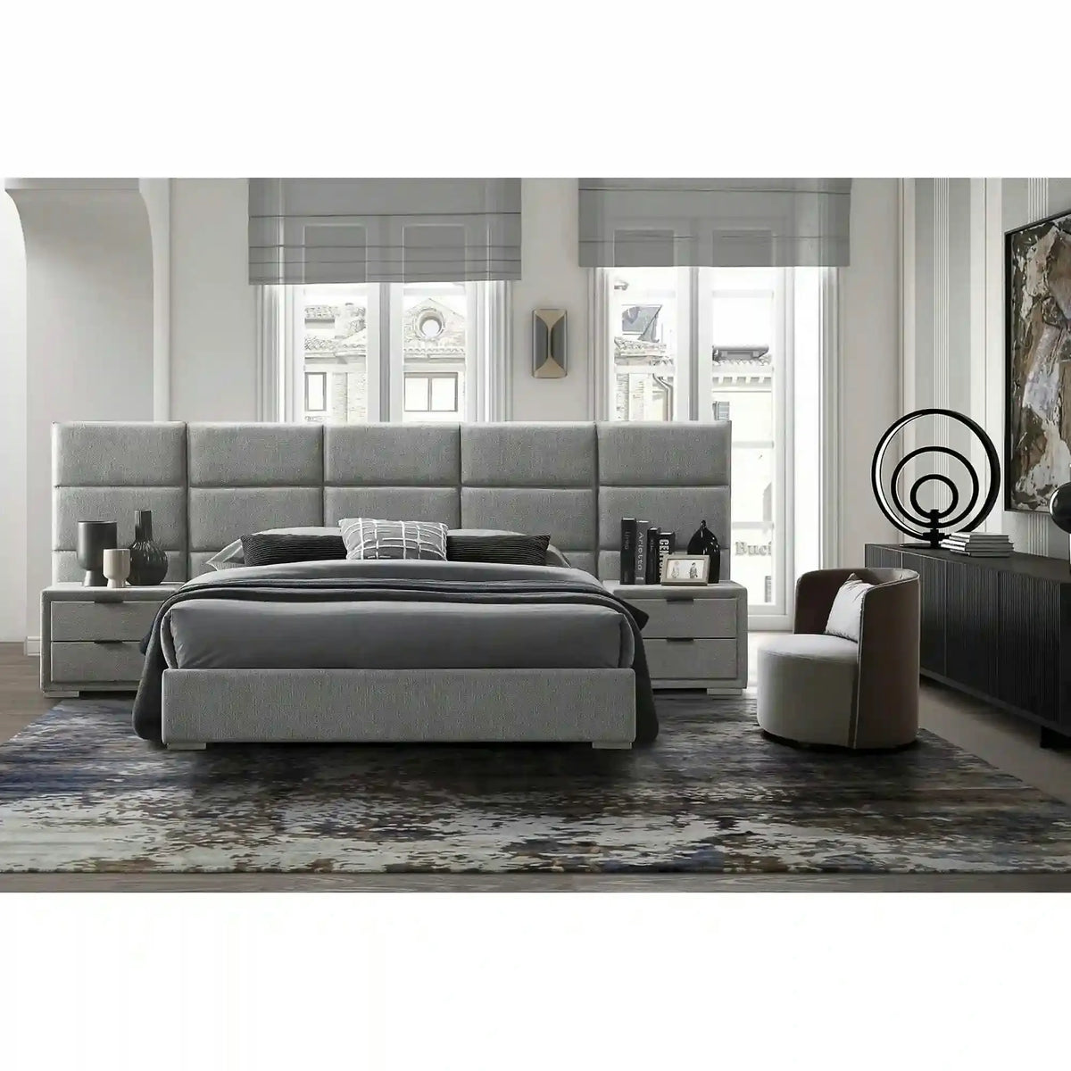 Pat LEVANTER 160x200, stofa clasica gri, cu somiera