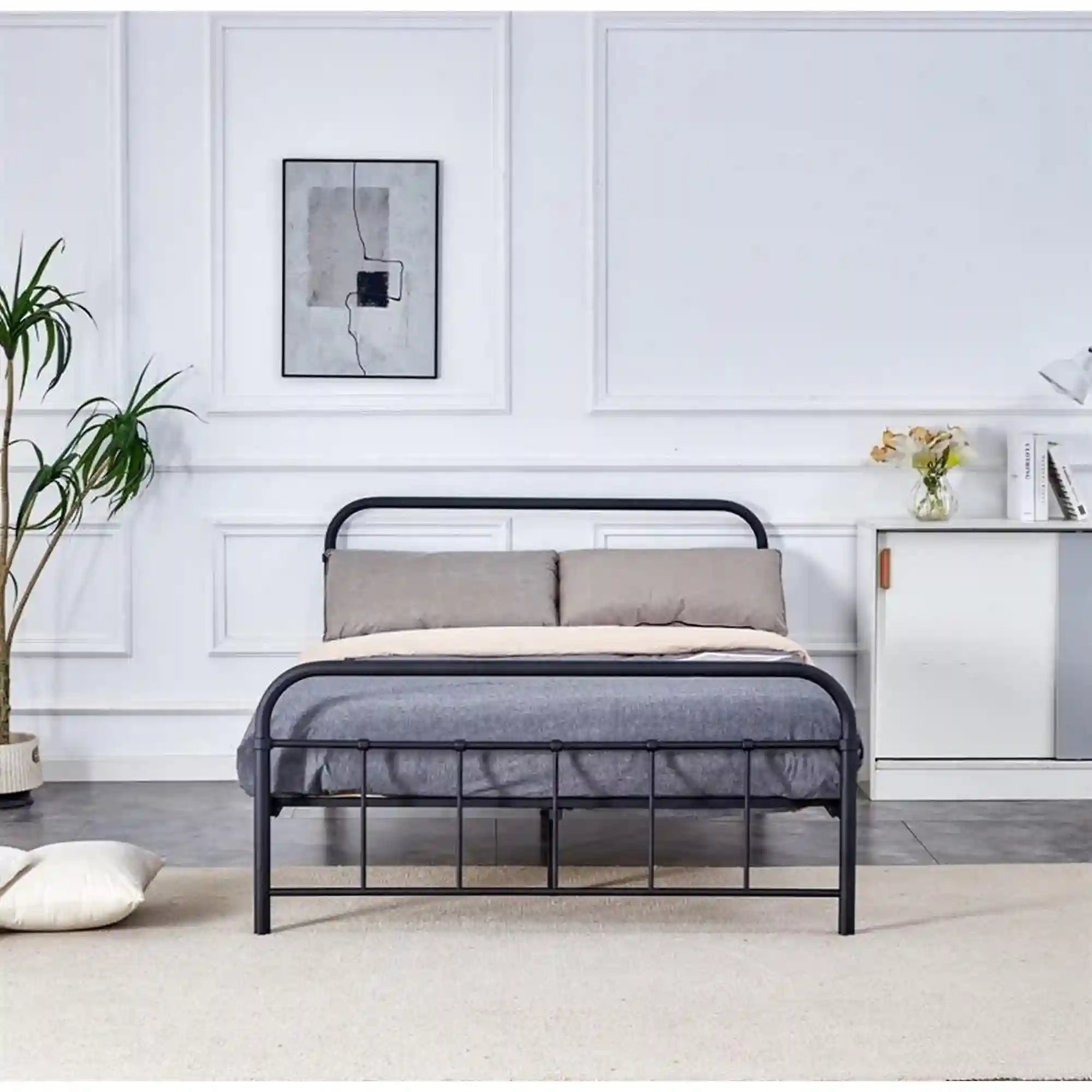 Pat Linda 140x200, negru, otel, cu somiera